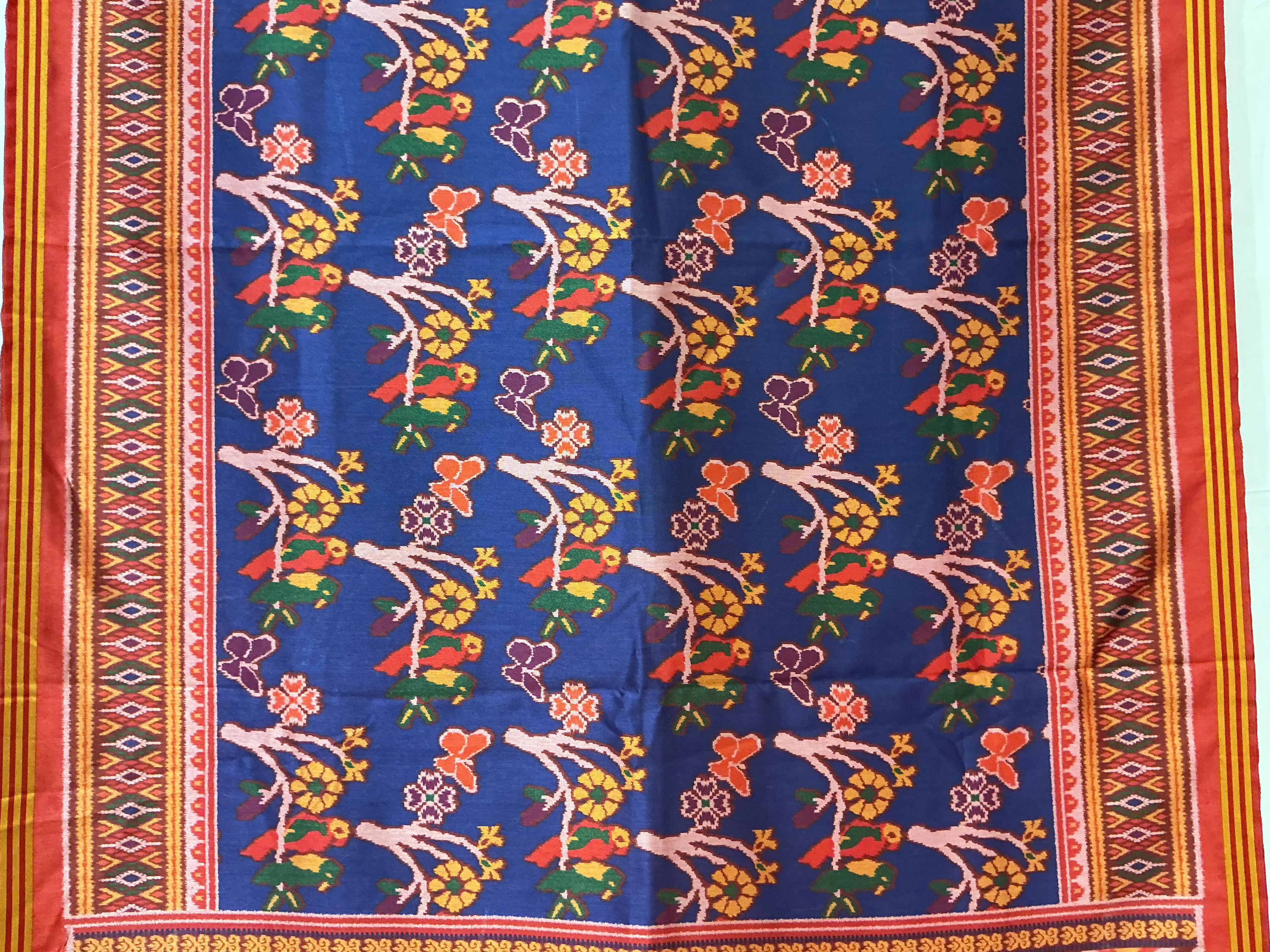 Patan Patola Inspired Navy Blue Bird Motif Designer Saree with Heritage Border P13 - Image 2