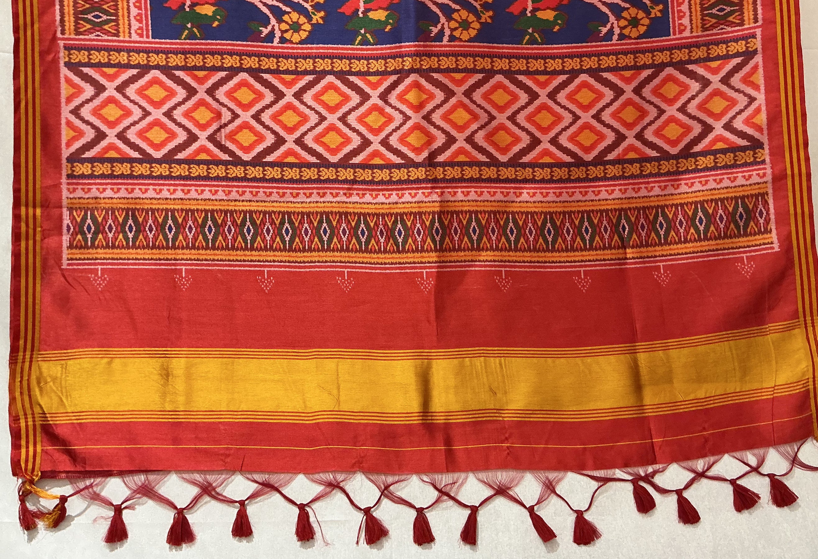 Patan Patola Inspired Navy Blue Bird Motif Designer Saree with Heritage Border P13 - Image 3