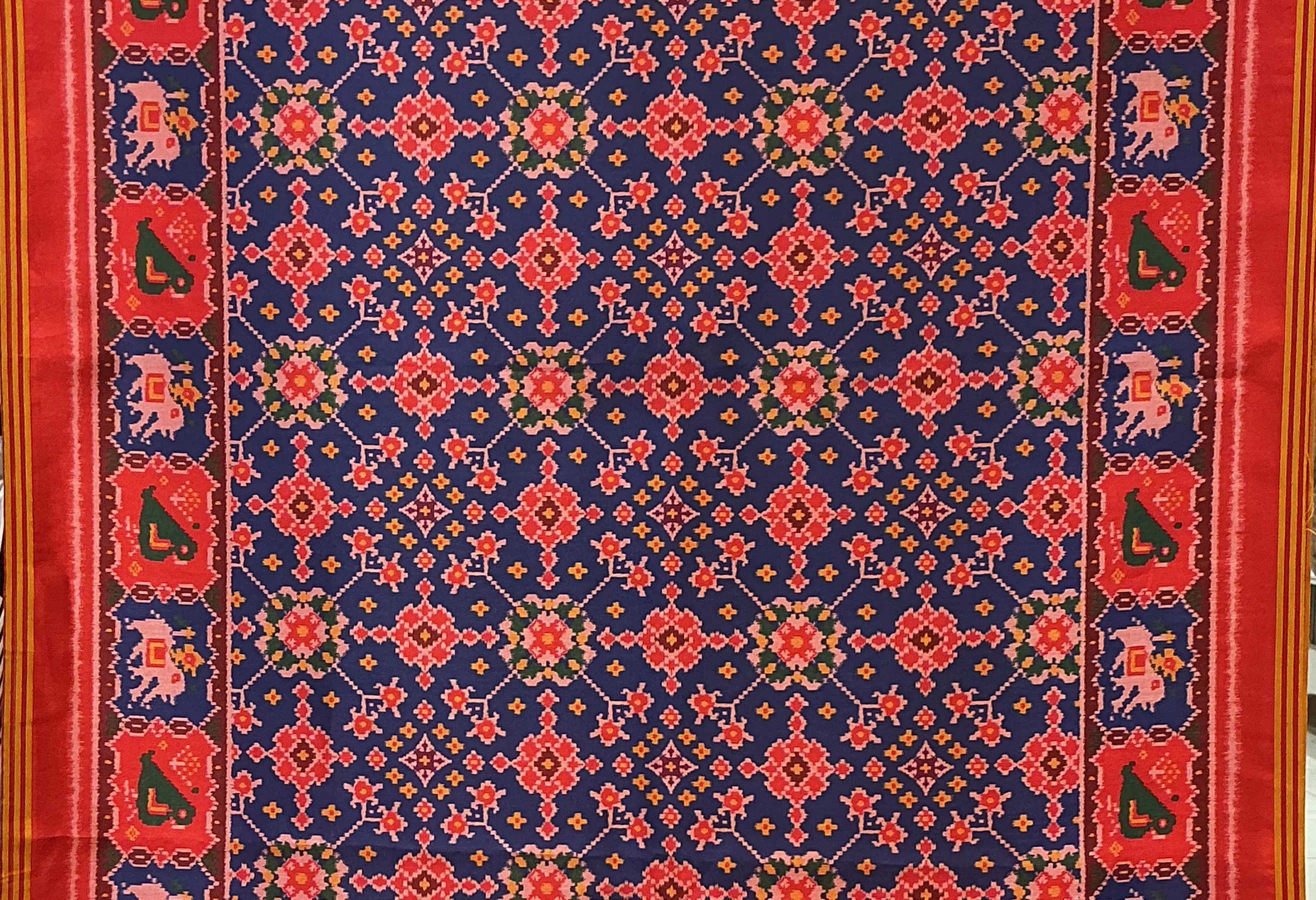Patan Patola Inspired Navy Blue Saree with Kunjar (Elephant) Motifs & Royal Borders P158 - Image 2
