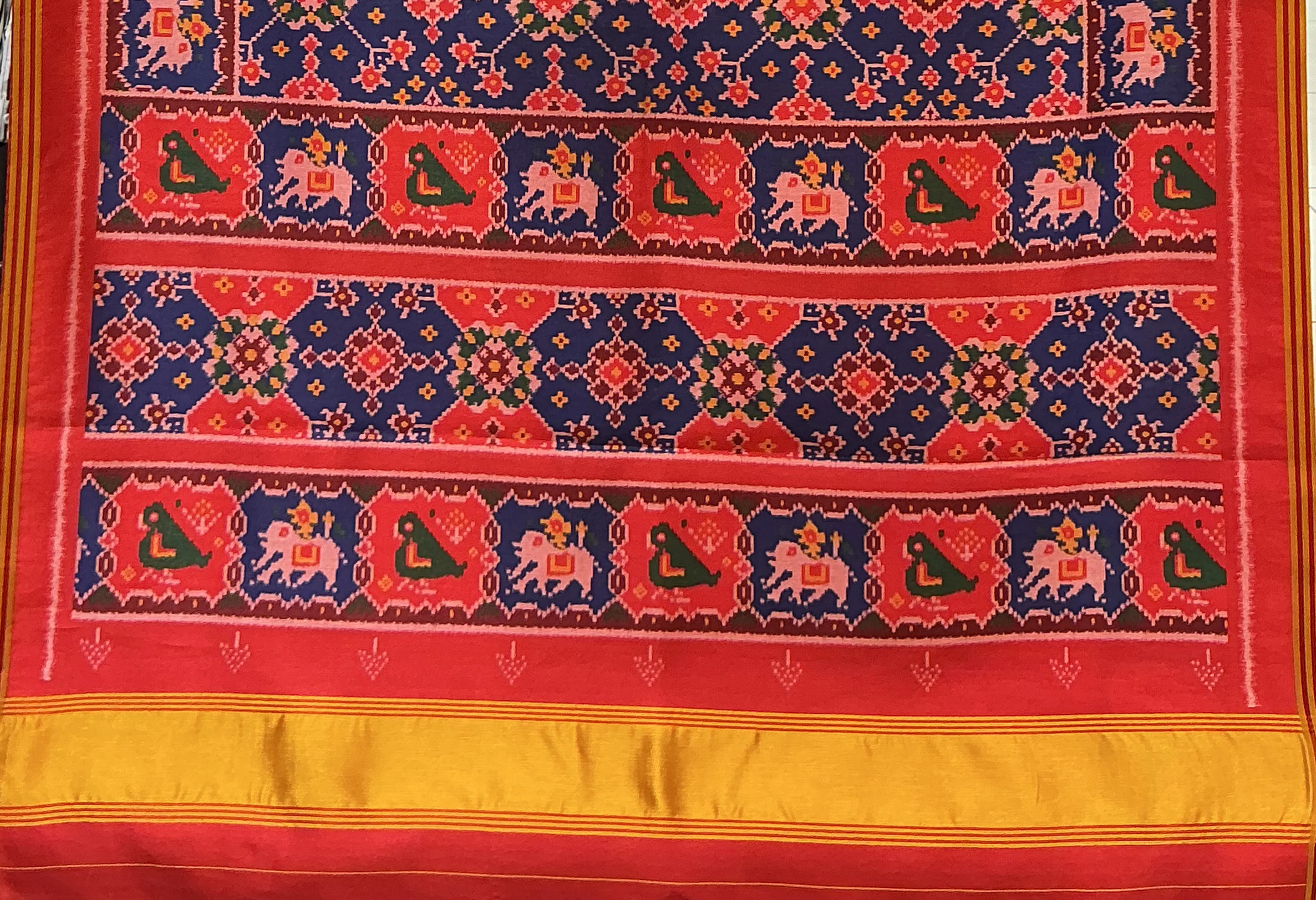 Patan Patola Inspired Navy Blue Saree with Kunjar (Elephant) Motifs & Royal Borders P158 - Image 3