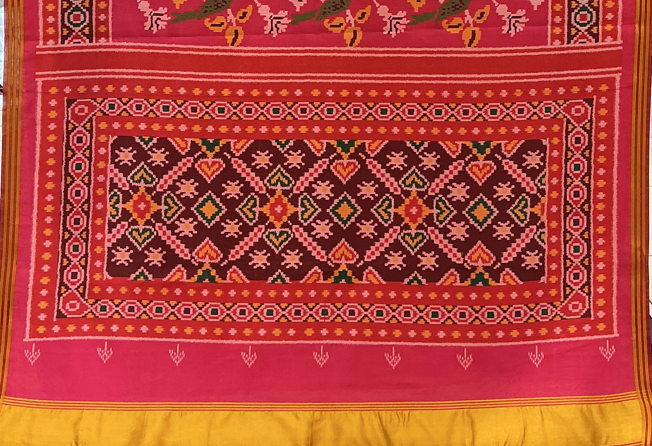 Patan Patola Inspired Pink Designer Saree with Heritage Bird Motifs P145 - Image 3