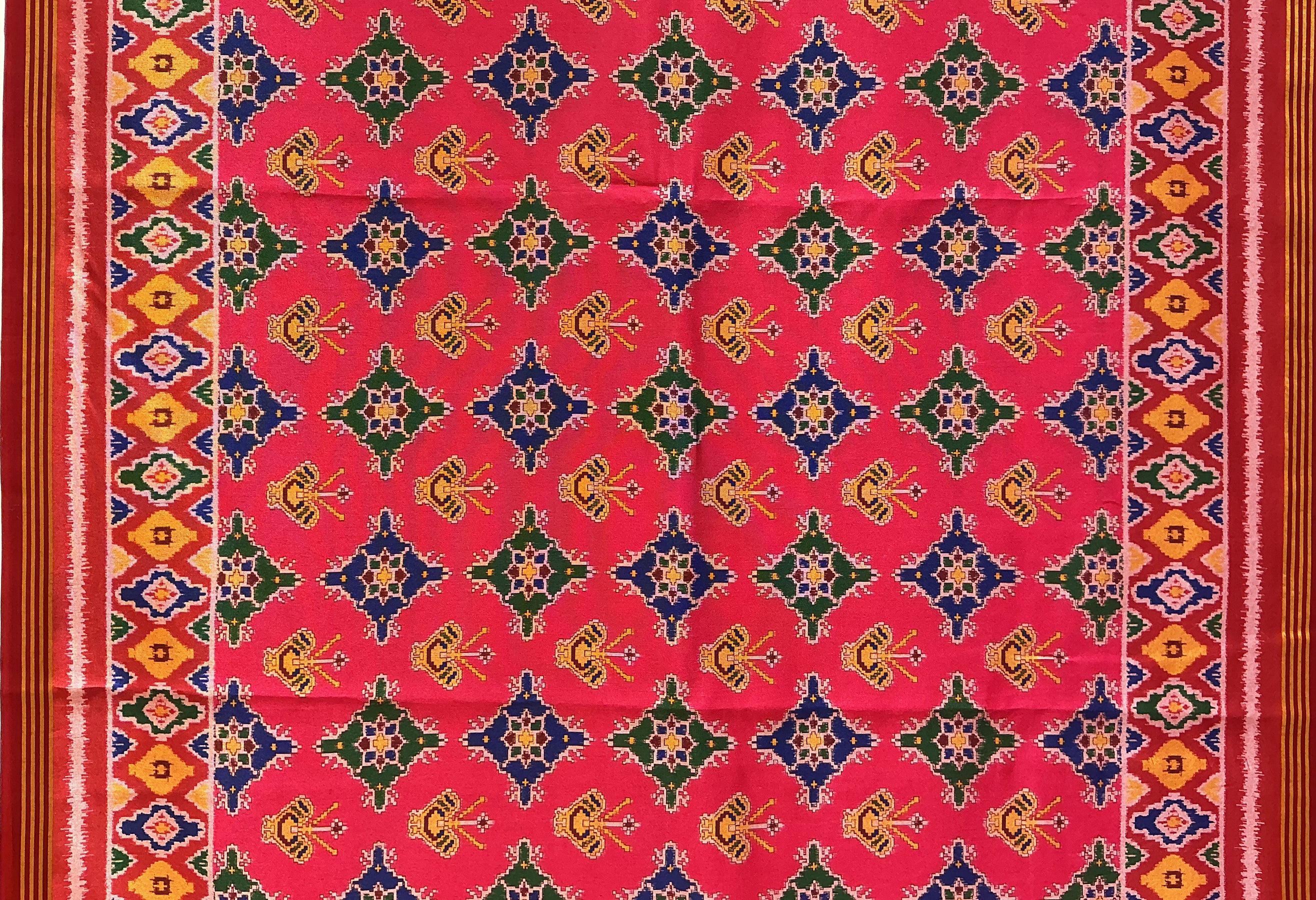 Patan Patola Inspired Rani Pink Saree with Traditional Buta Motifs & Multicolour Heritage Border P371 - Image 2