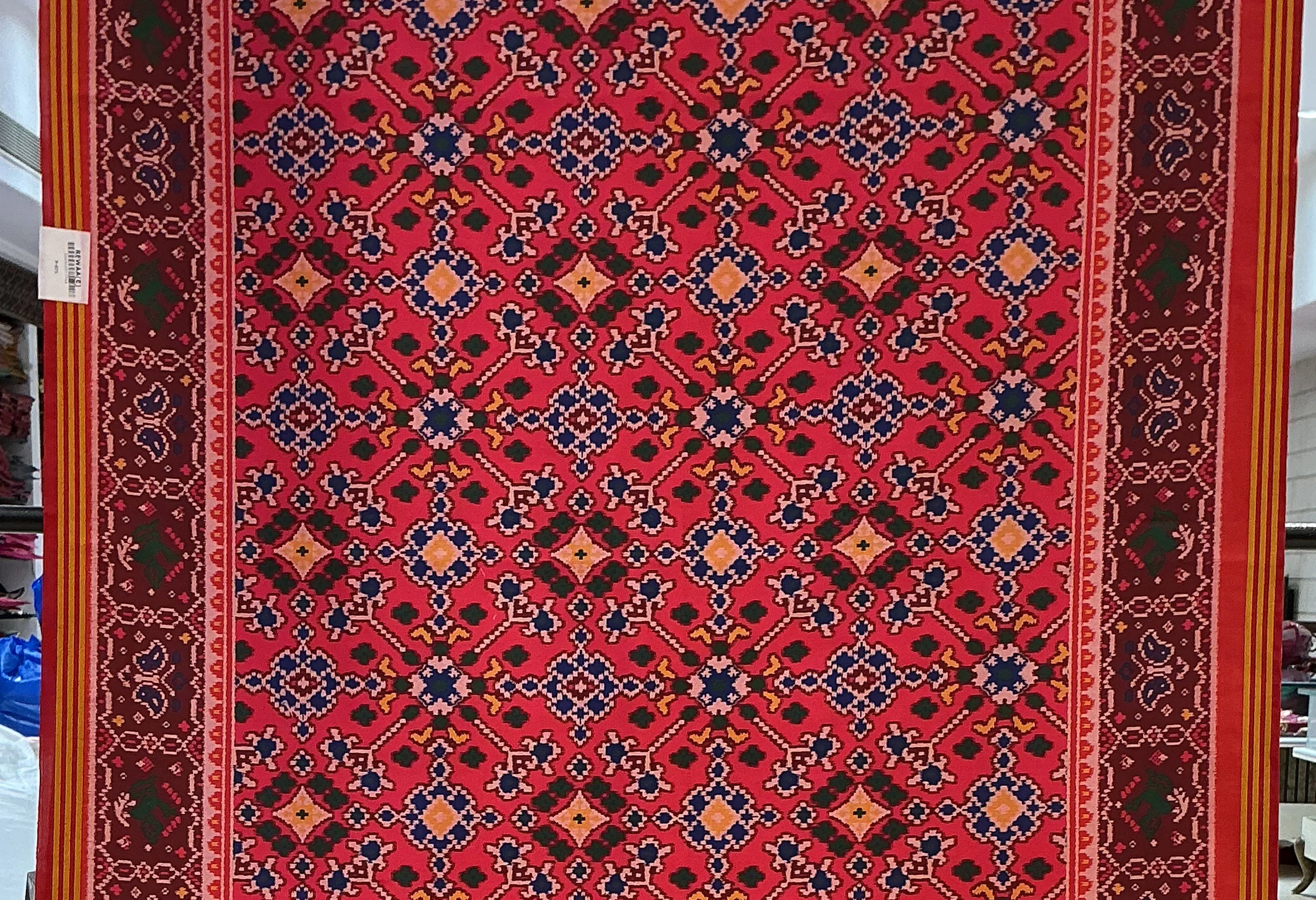 Patan Patola Inspired Red Designer Saree with Traditional Geometric Floral Weaving P71 - Image 2