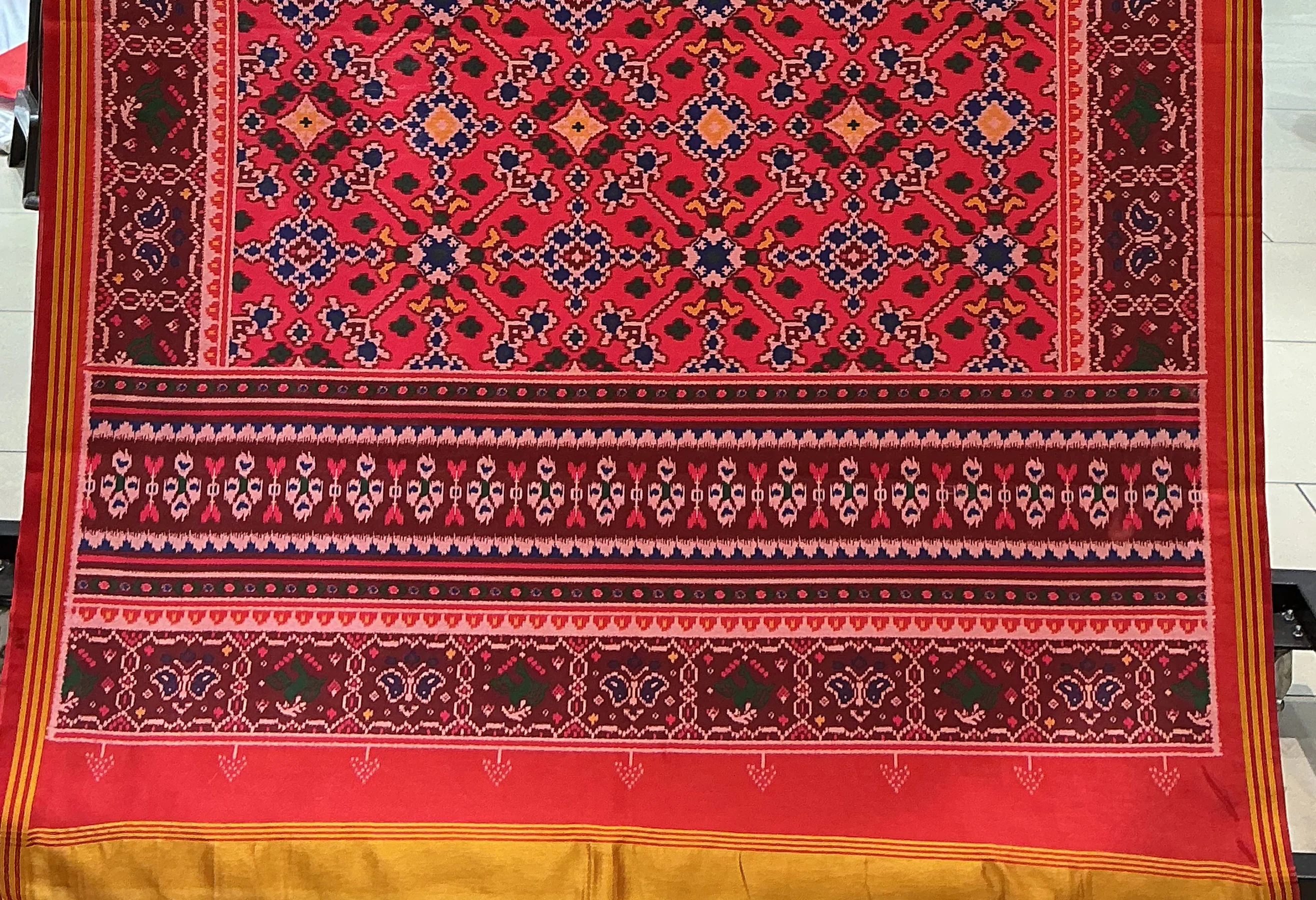Patan Patola Inspired Red Designer Saree with Traditional Geometric Floral Weaving P71 - Image 3