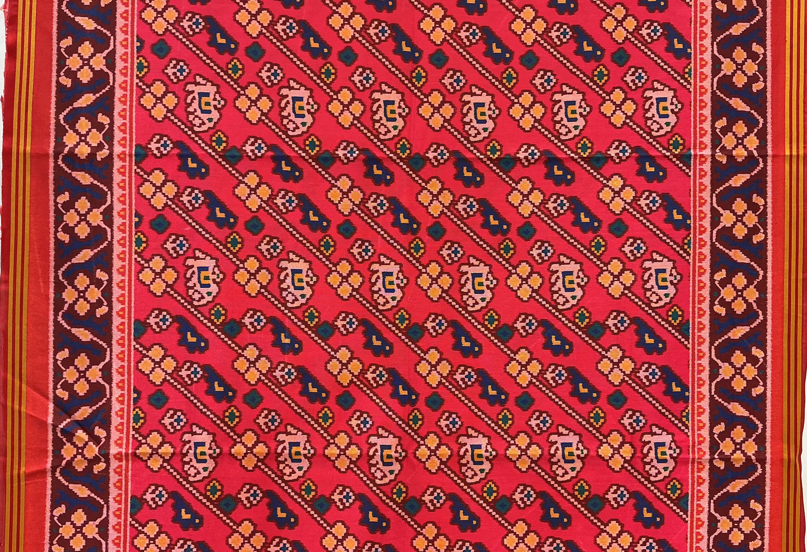 Patan Patola Inspired Red Heritage Motif Designer Saree with Ornamental Border P24 - Image 2