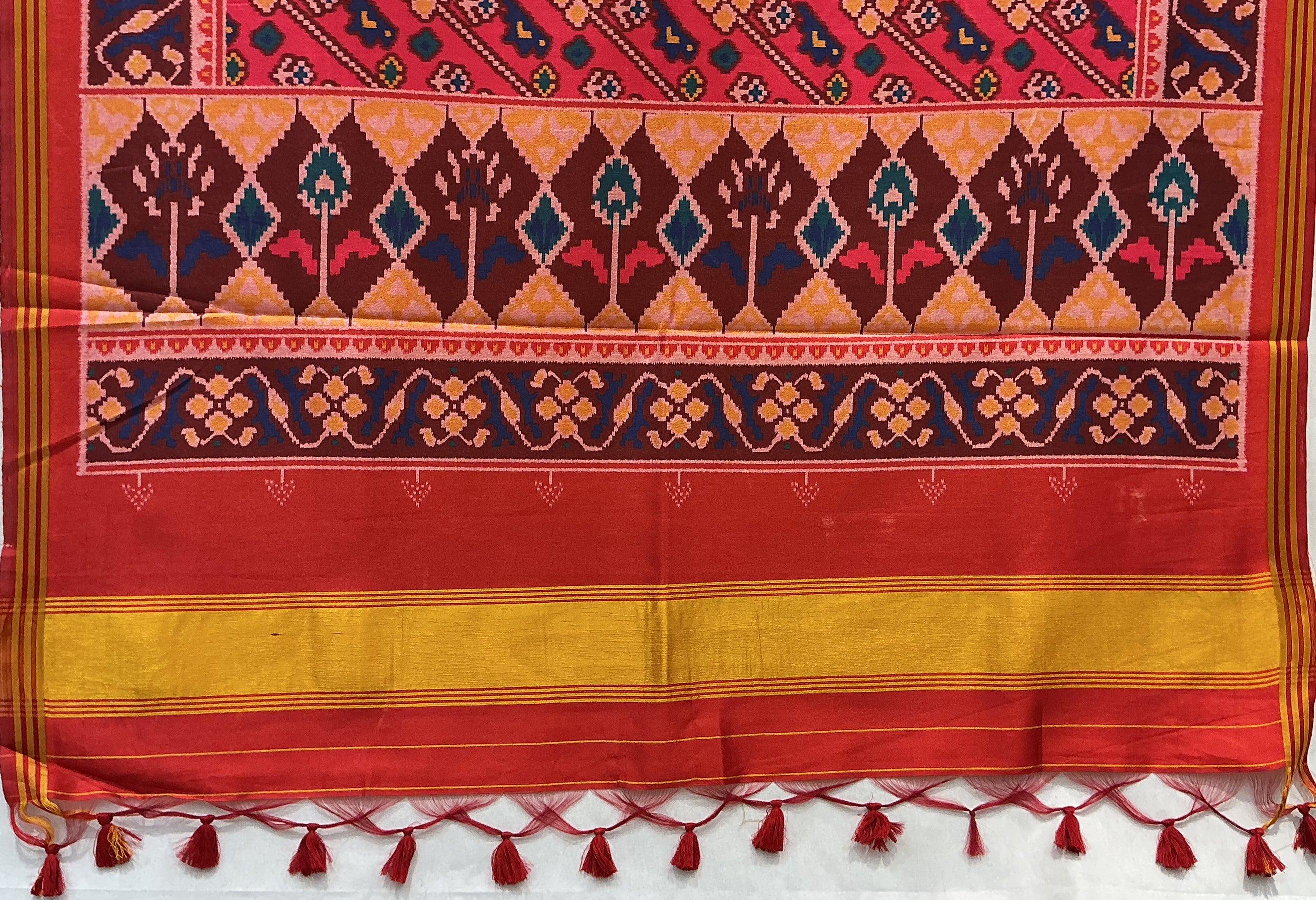 Patan Patola Inspired Red Heritage Motif Designer Saree with Ornamental Border P24 - Image 3