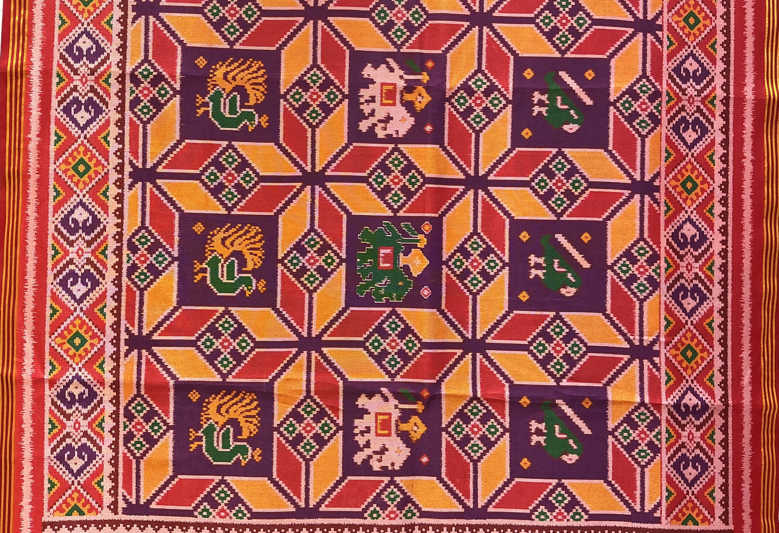 Patan Patola Inspired Royal Purple Saree with Kunjar & Peacock Geometric Motifs P383 - Image 2