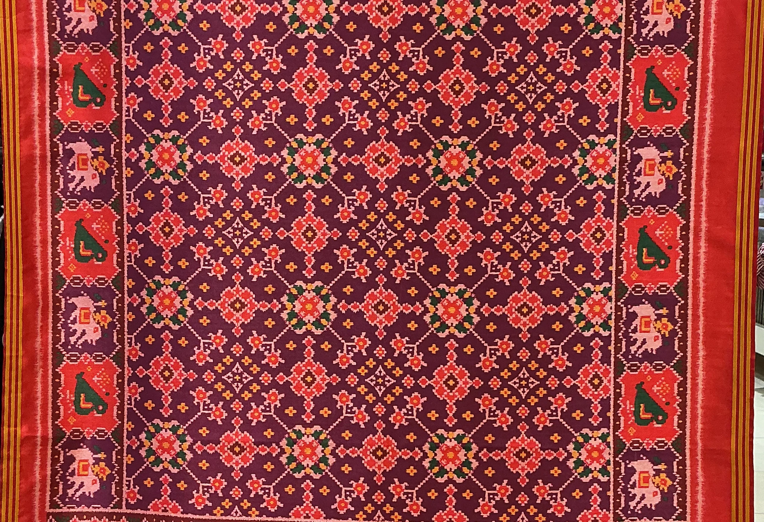 Patan Patola Inspired Wine Maroon Saree with Kunjar (Elephant) Motifs & Heritage Borders P159 - Image 2