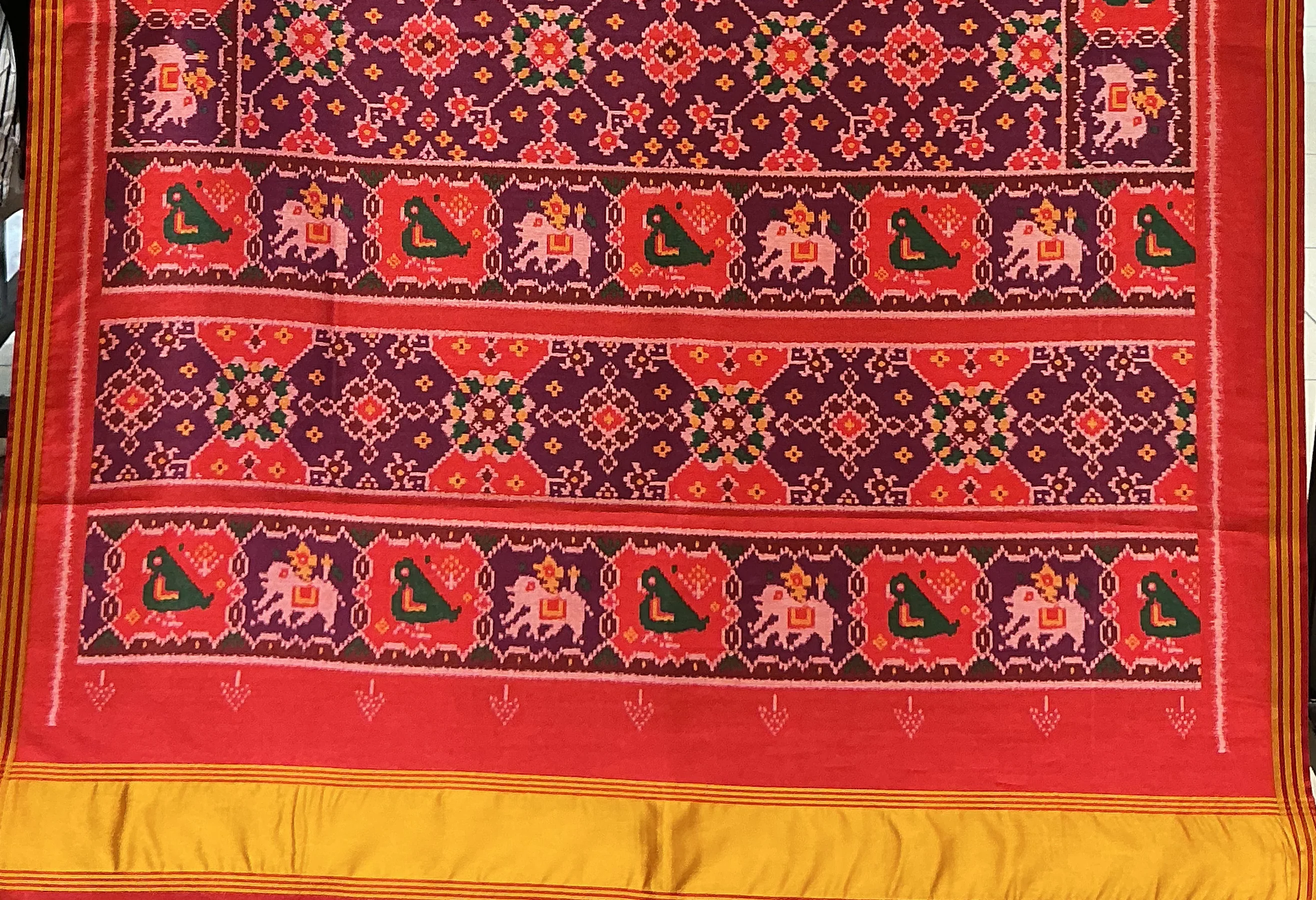 Patan Patola Inspired Wine Maroon Saree with Kunjar (Elephant) Motifs & Heritage Borders P159 - Image 3