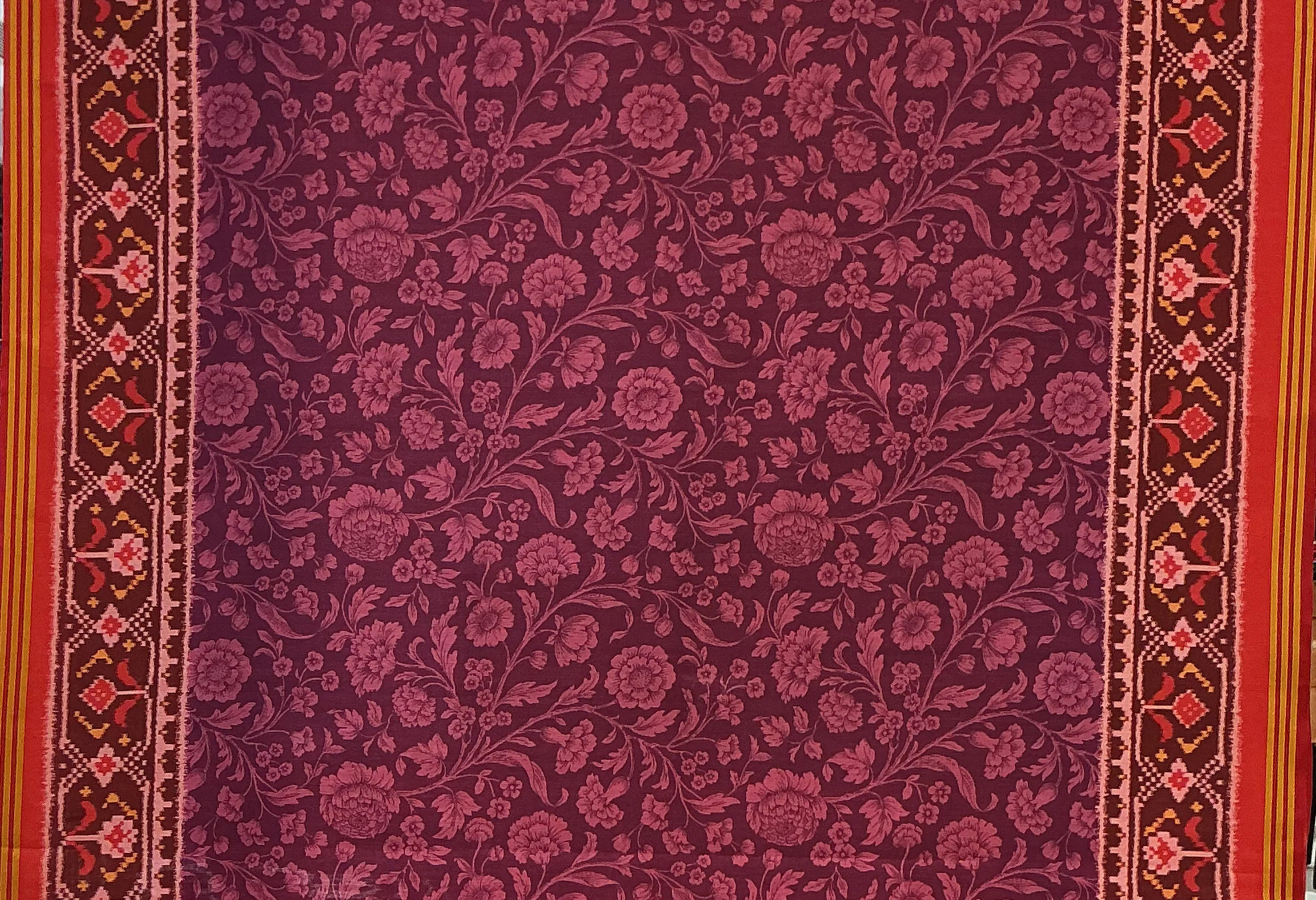 Patan Patola Inspired Wine Purple Saree with Royal Elephant Border & Floral Heritage Weav P325 - Image 2