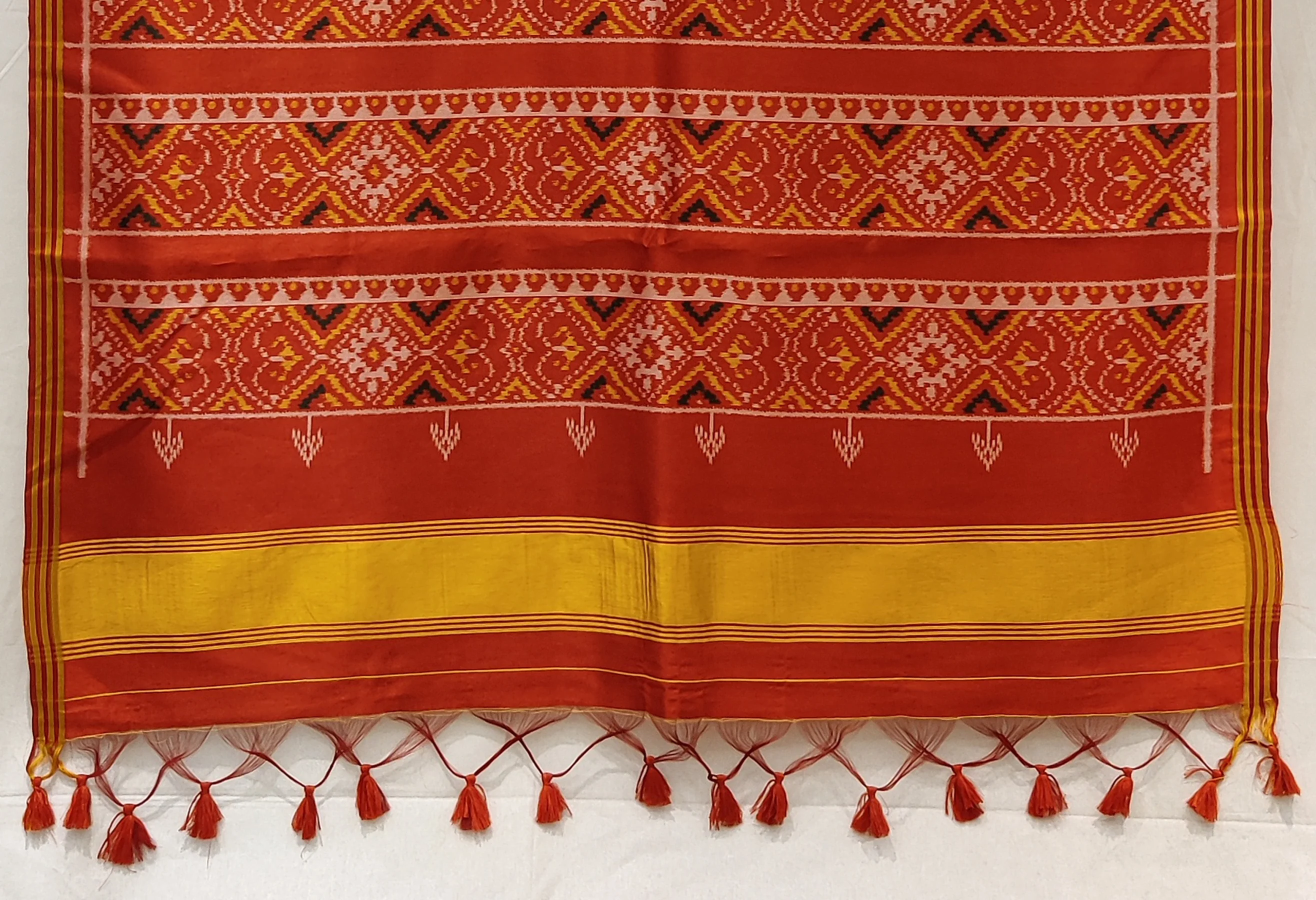 Peach Patola Inspired Silk Blend Saree with Traditional Gujarati Motifs P168 - Image 3