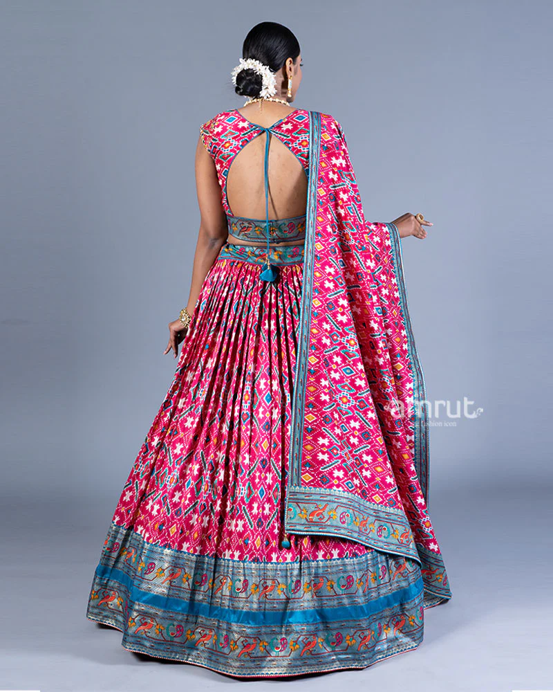 Pink and Teal Lehenga Choli with Embellished Dupatta - Image 3