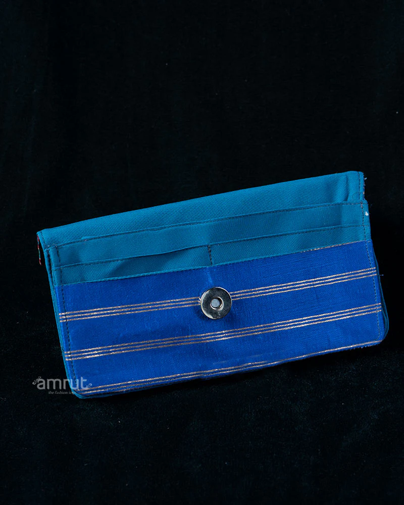 Pink Animal Motif Printed Clutch with Deep Blue Contrast Base - Image 3
