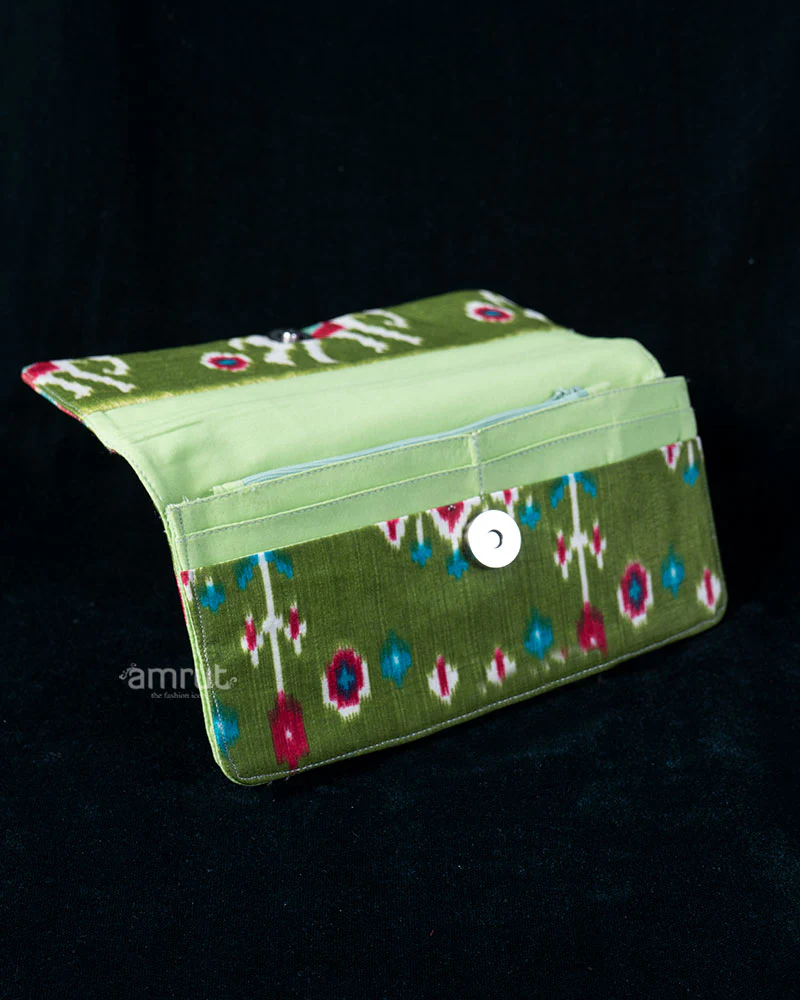 Pink Ikat Animal Motif Wallet with Olive Green Contrast - Image 3