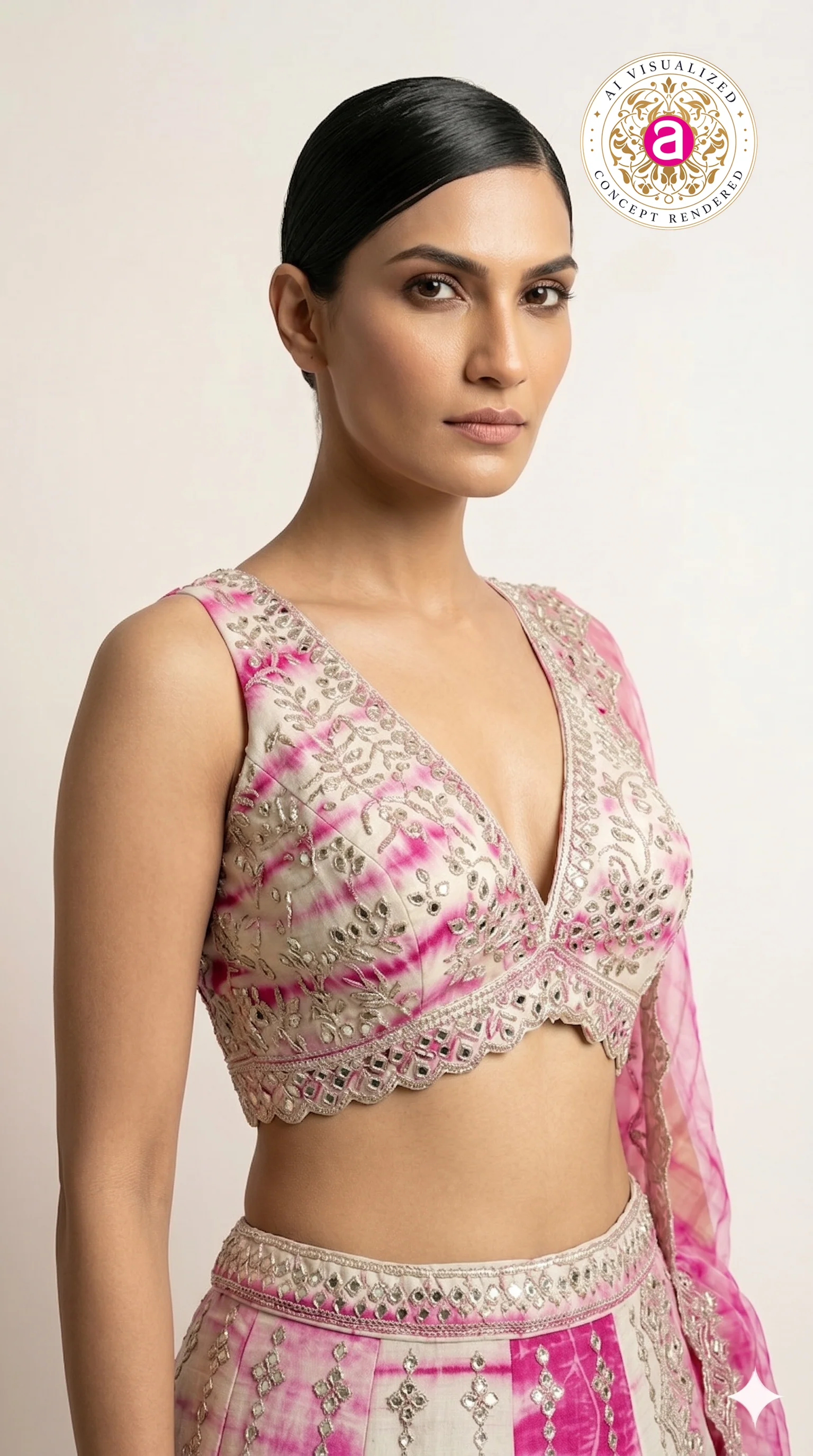 Pink Tie-Dye Designer Lehenga Choli with Mirror Work & Embroidered Dupatta - Image 2