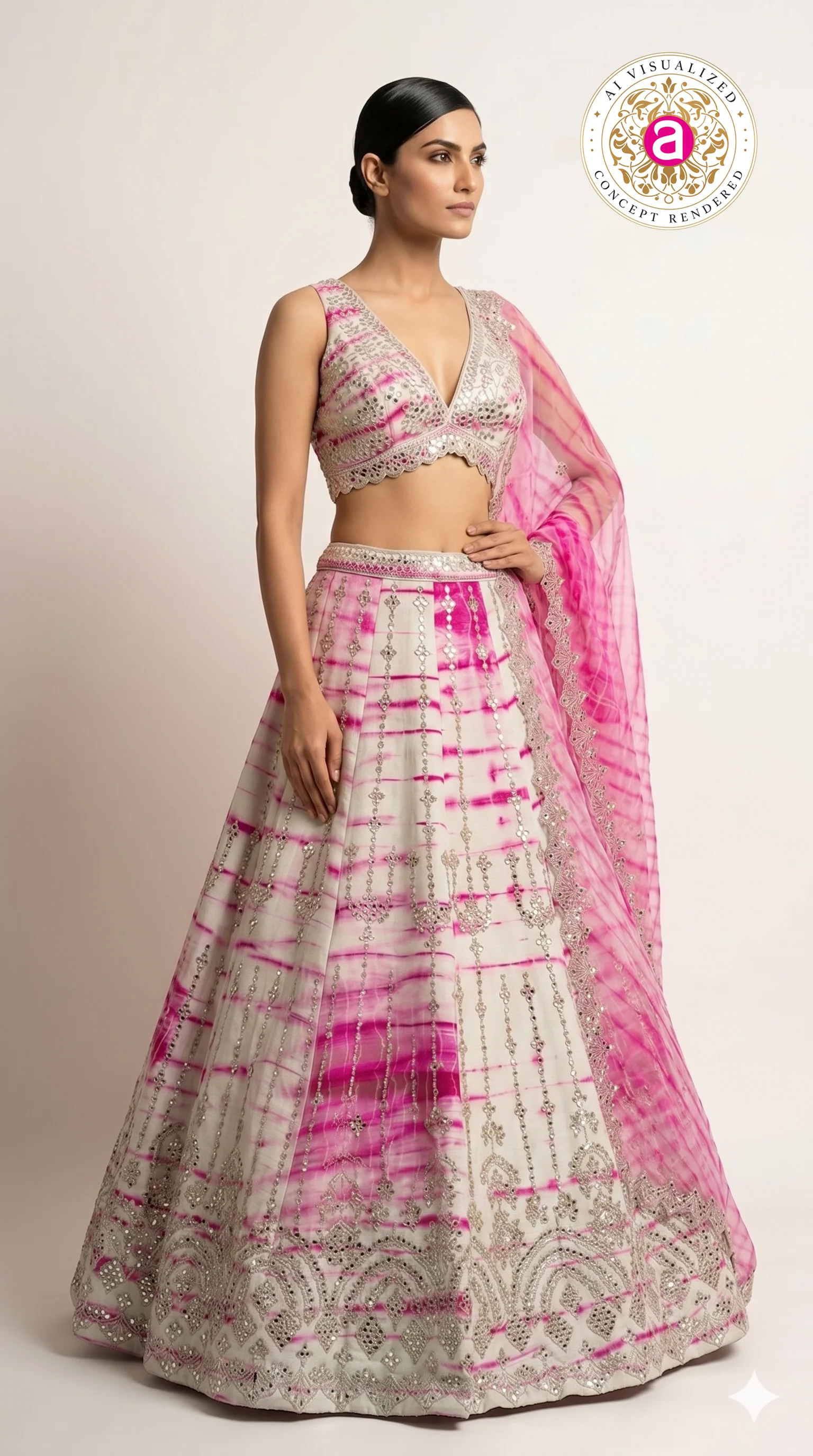 Pink Tie-Dye Designer Lehenga Choli with Mirror Work & Embroidered Dupatta - Image 3