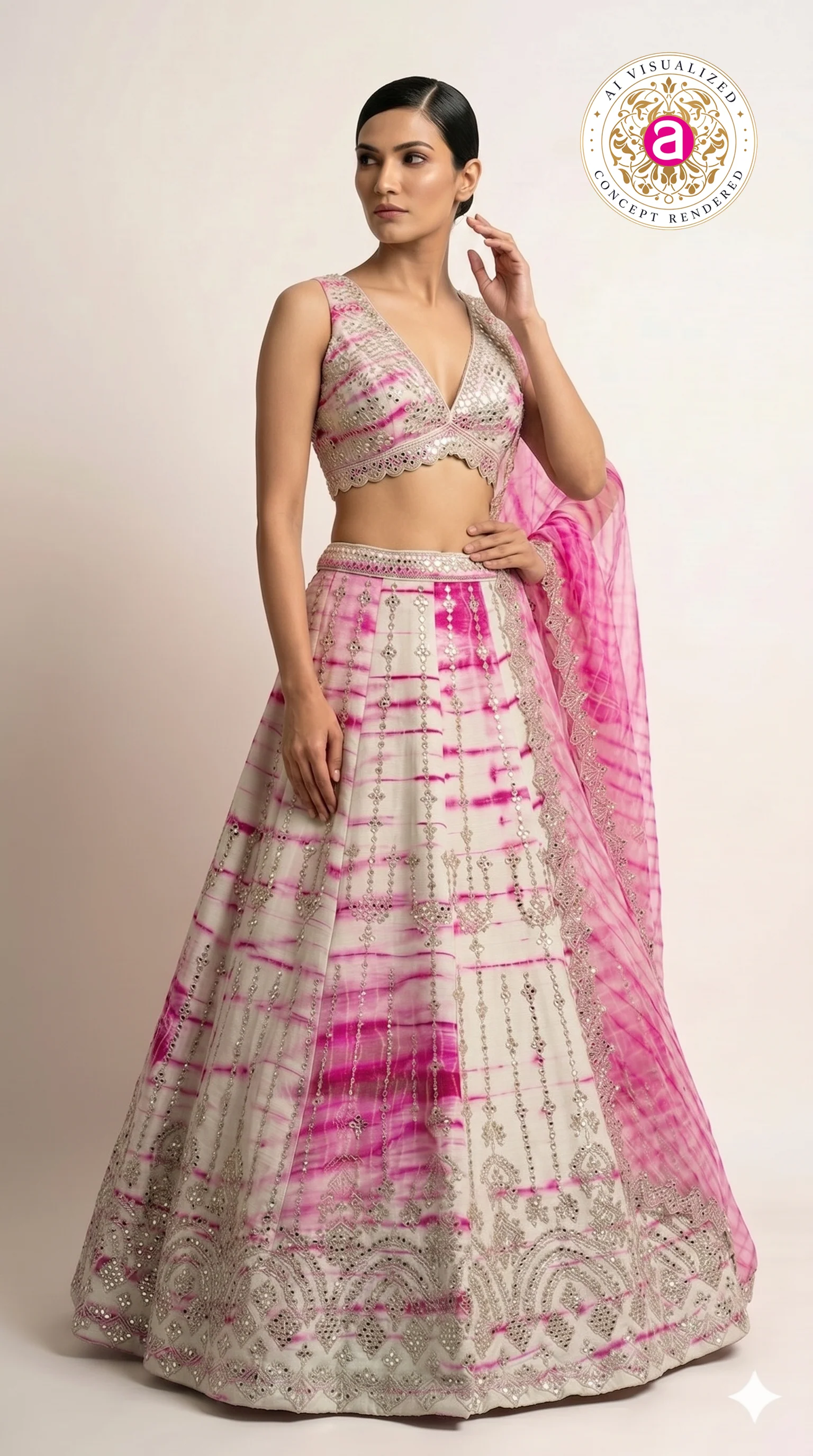 Pink Tie-Dye Designer Lehenga Choli with Mirror Work & Embroidered Dupatta - Image 4