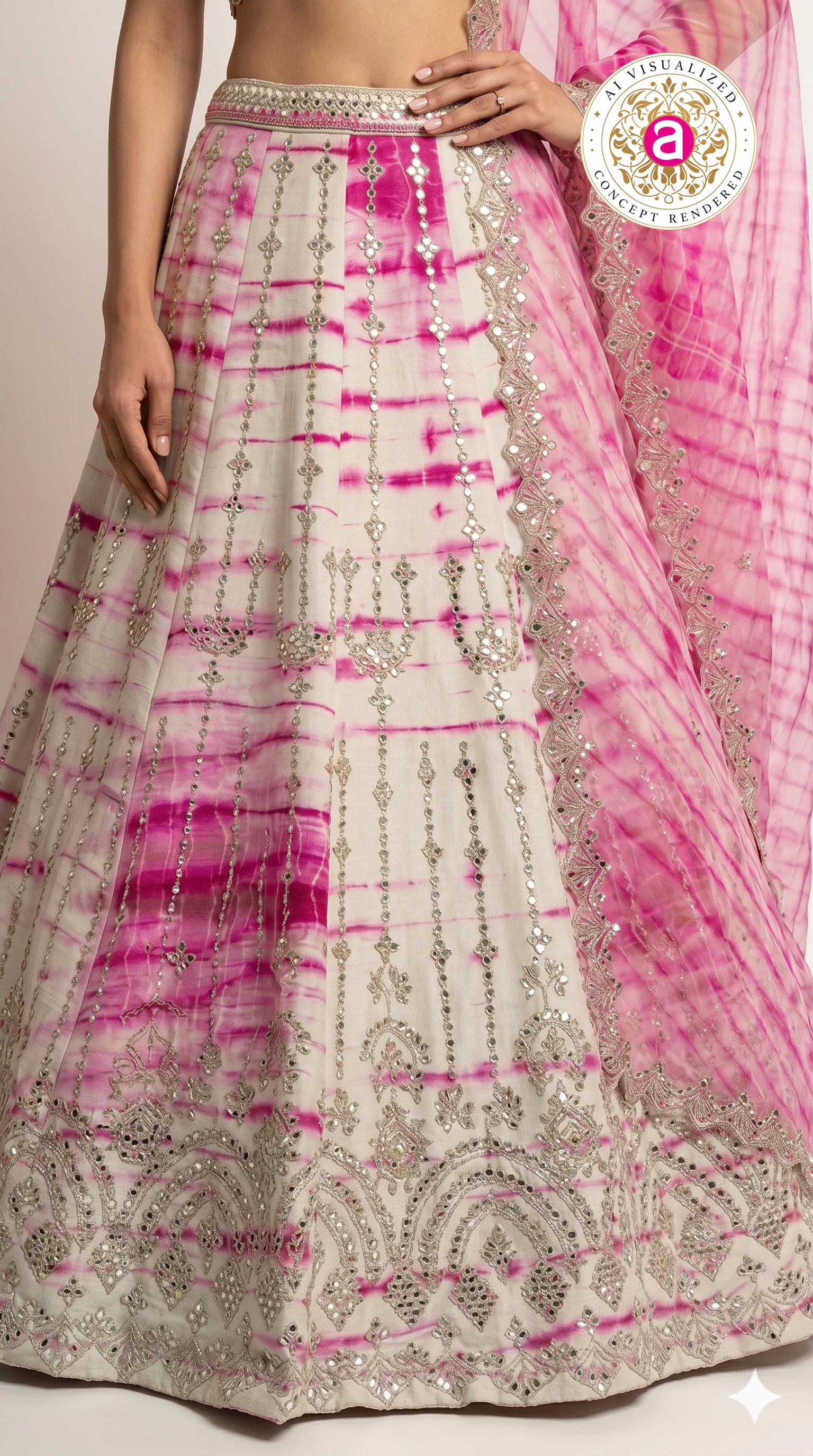 Pink Tie-Dye Designer Lehenga Choli with Mirror Work & Embroidered Dupatta - Image 5