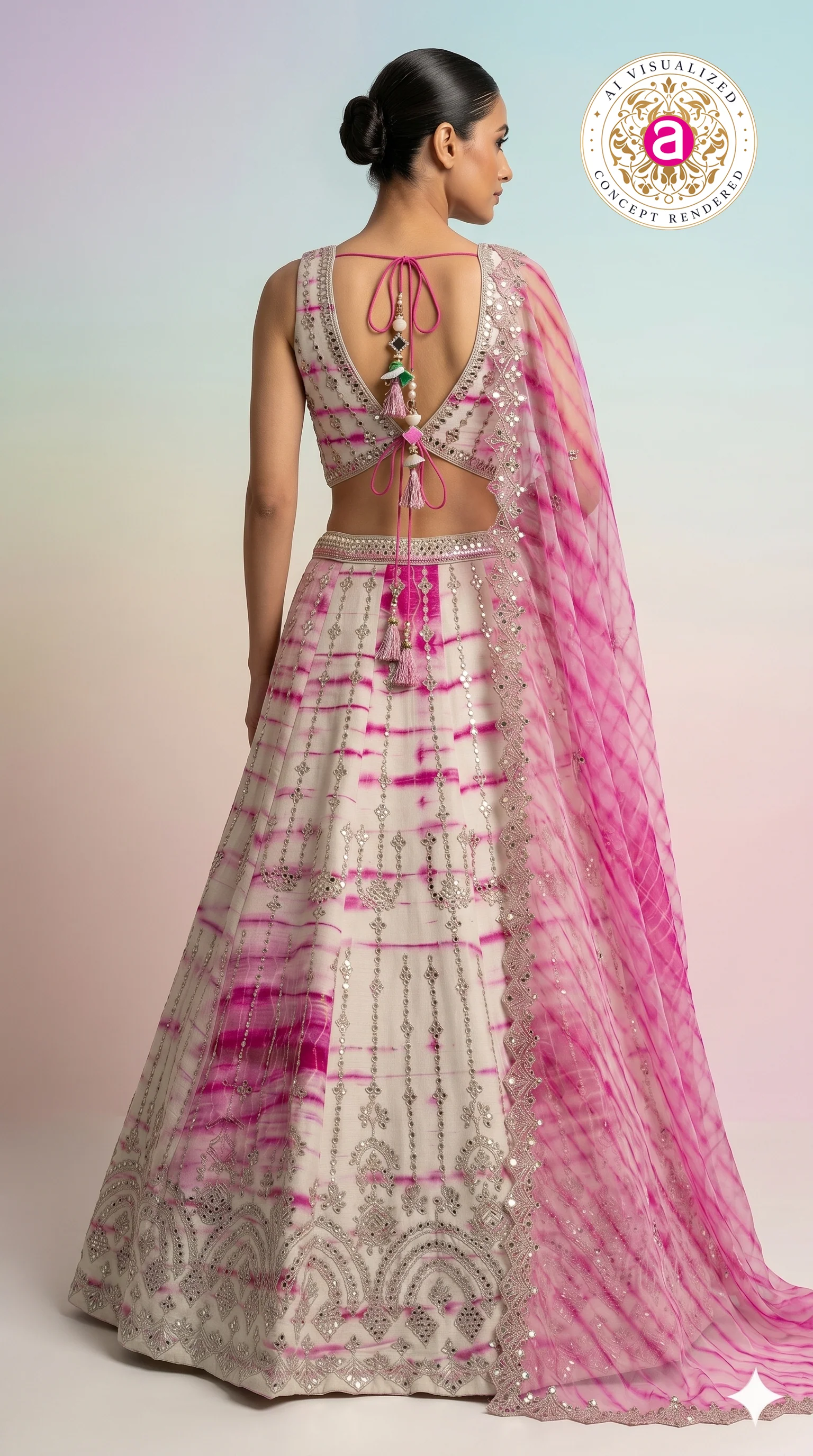 Pink Tie-Dye Designer Lehenga Choli with Mirror Work & Embroidered Dupatta - Image 6