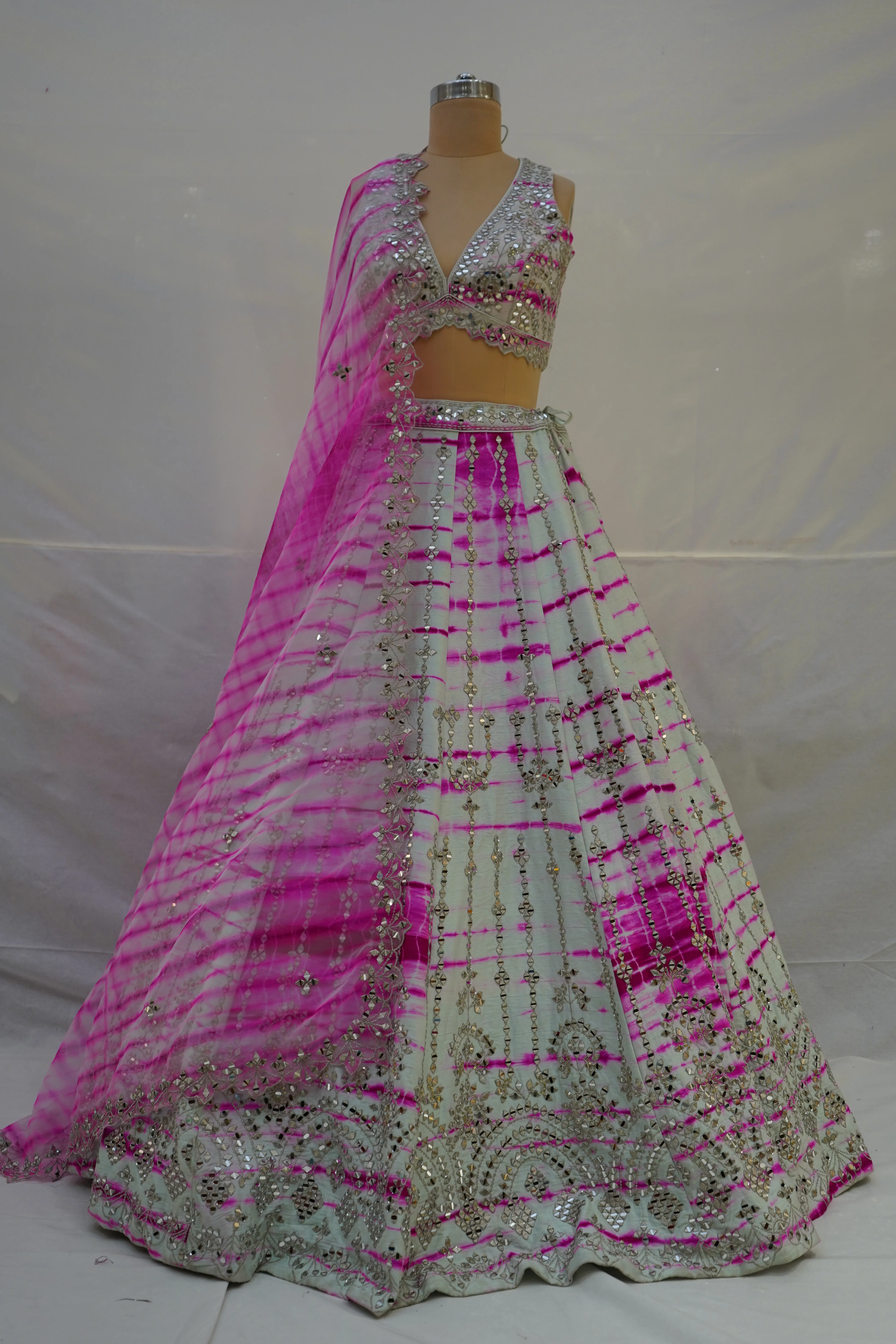 Pink Tie-Dye Designer Lehenga Choli with Mirror Work & Embroidered Dupatta - Image 7