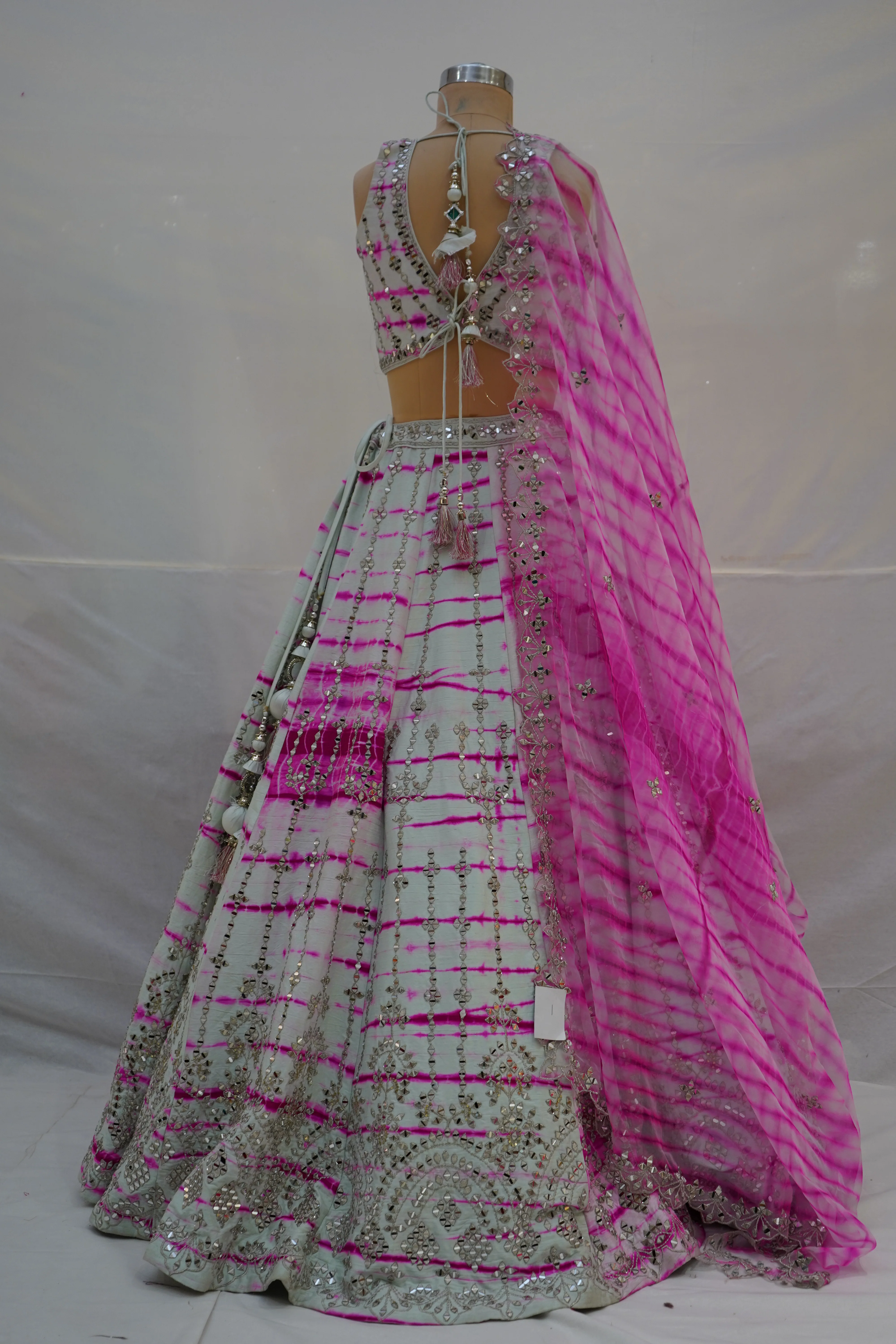 Pink Tie-Dye Designer Lehenga Choli with Mirror Work & Embroidered Dupatta - Image 8