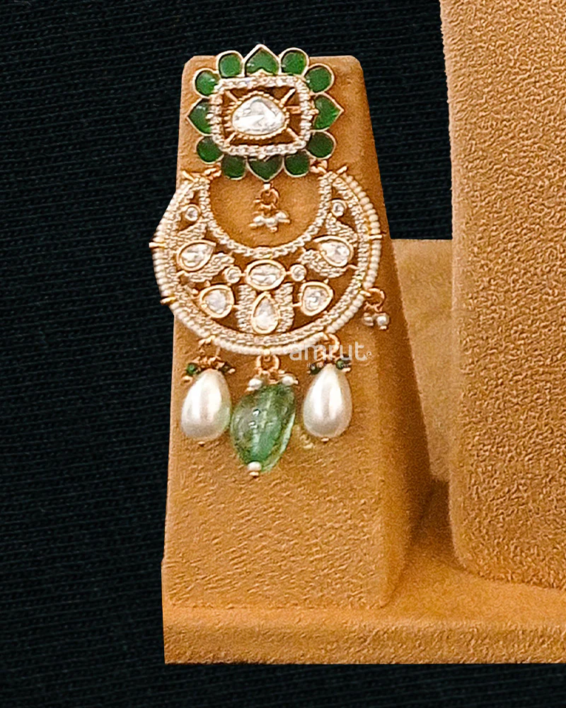 Polki Green Pearl Studded Choker Set - Image 3