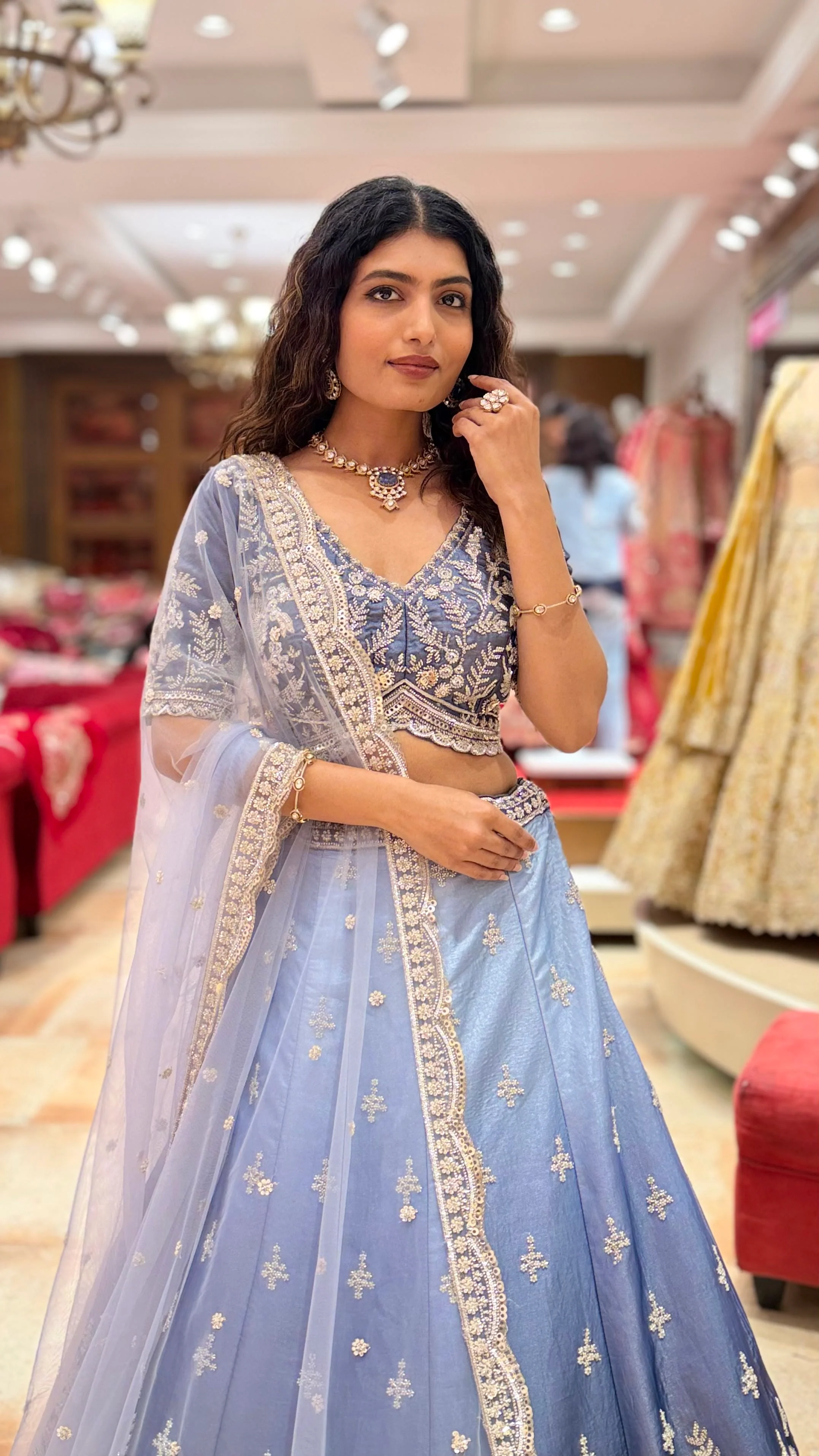 Powder Blue Embroidered Designer Lehenga Choli with Dupatta - Image 5