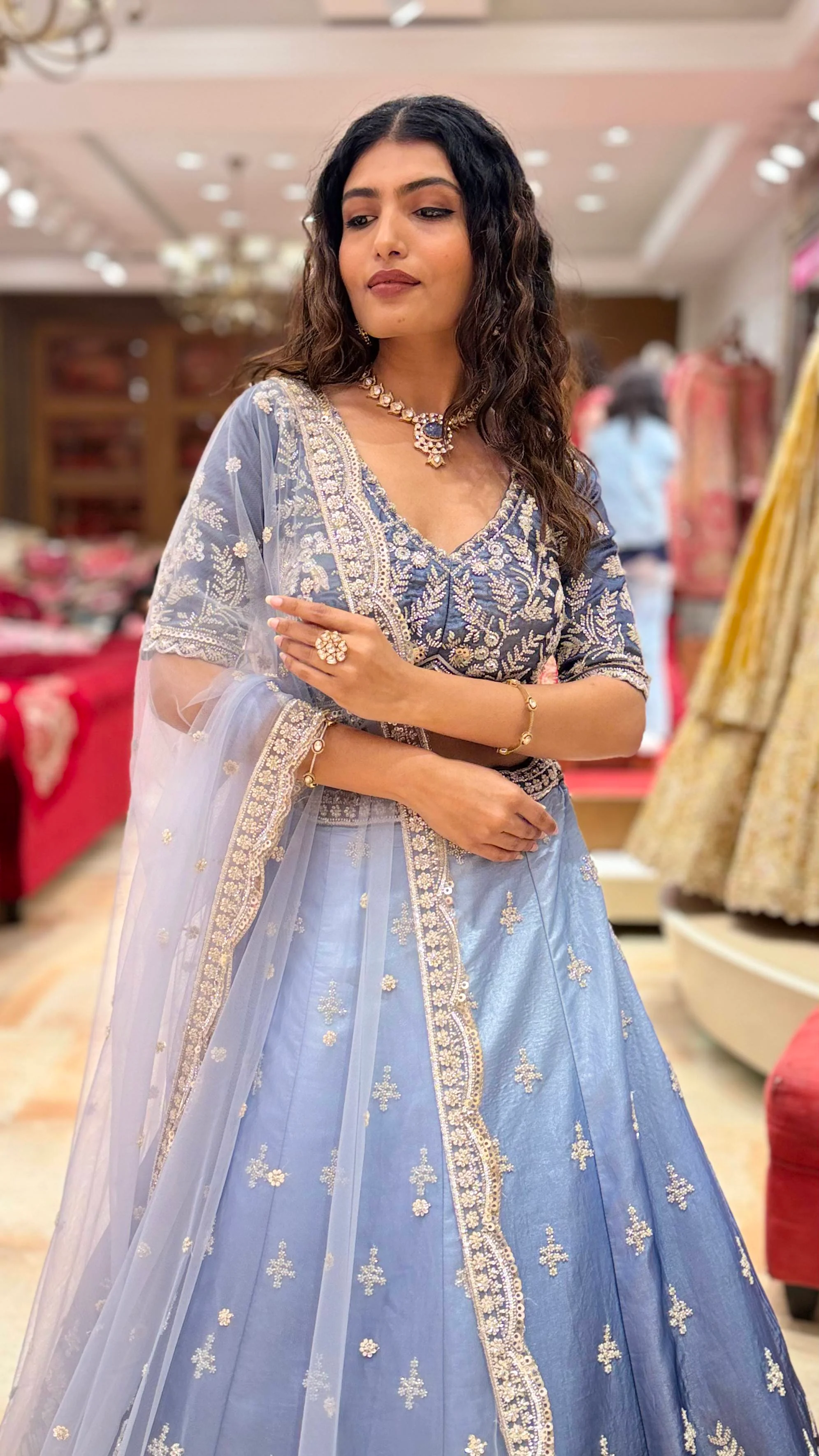 Powder Blue Embroidered Designer Lehenga Choli with Dupatta - Image 6