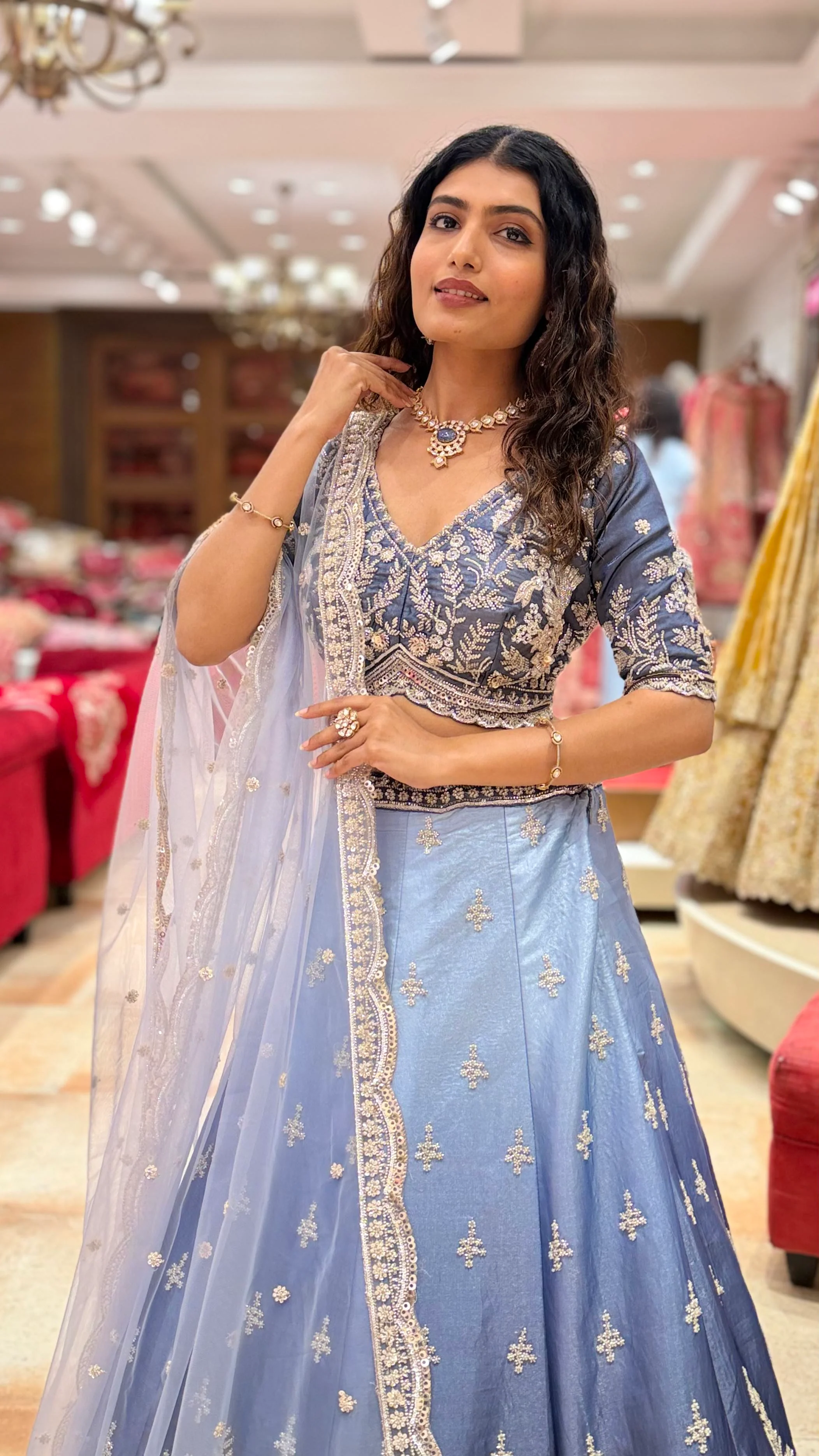 Powder Blue Embroidered Designer Lehenga Choli with Dupatta - Image 7
