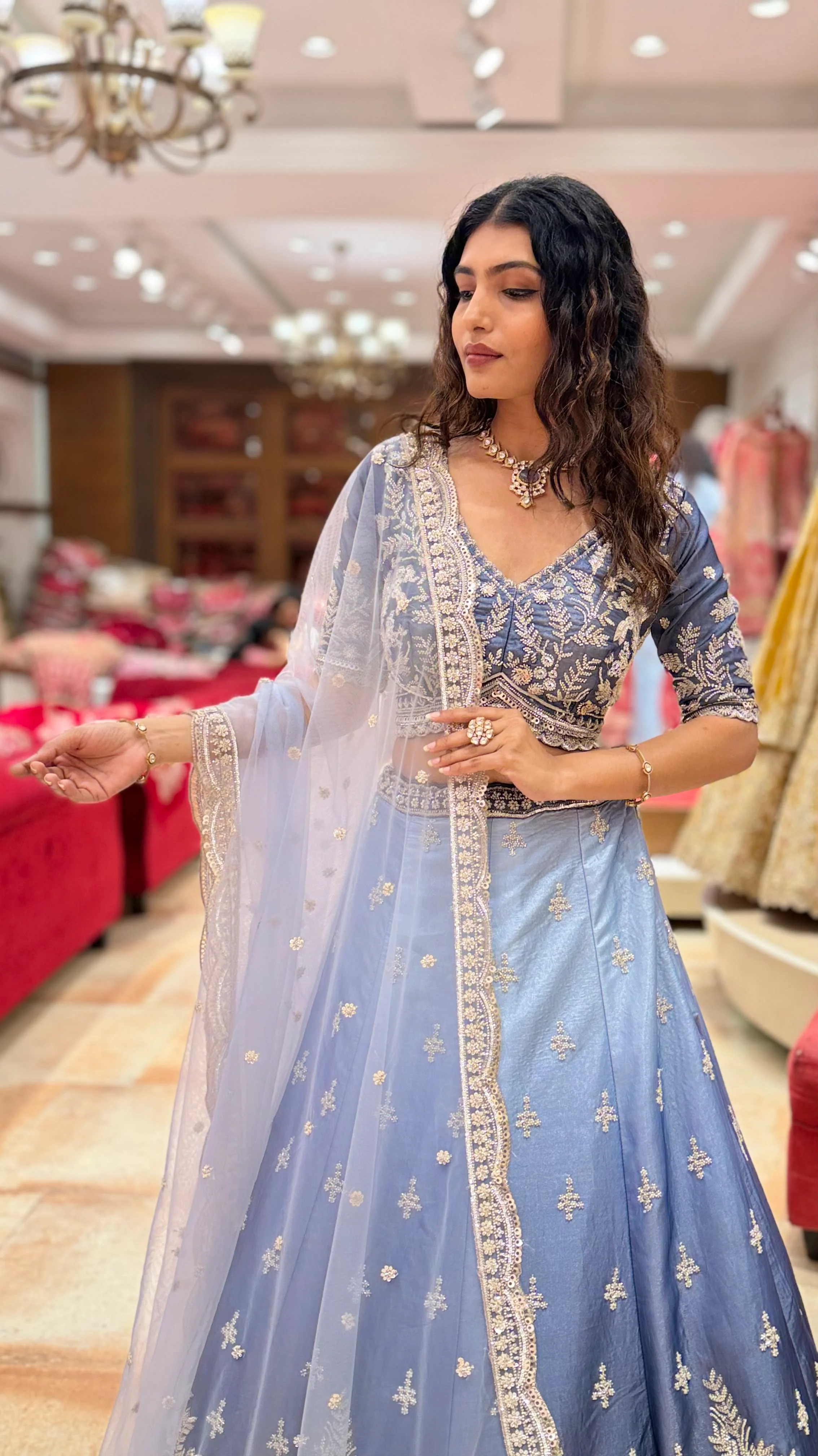 Powder Blue Embroidered Designer Lehenga Choli with Dupatta - Image 8