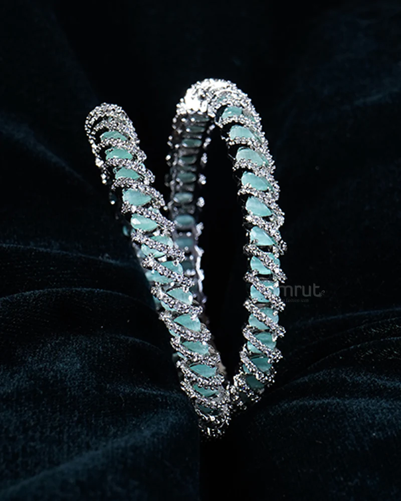 Premium Floral Zircon with Blue and CZ Stones Bangles - Image 2
