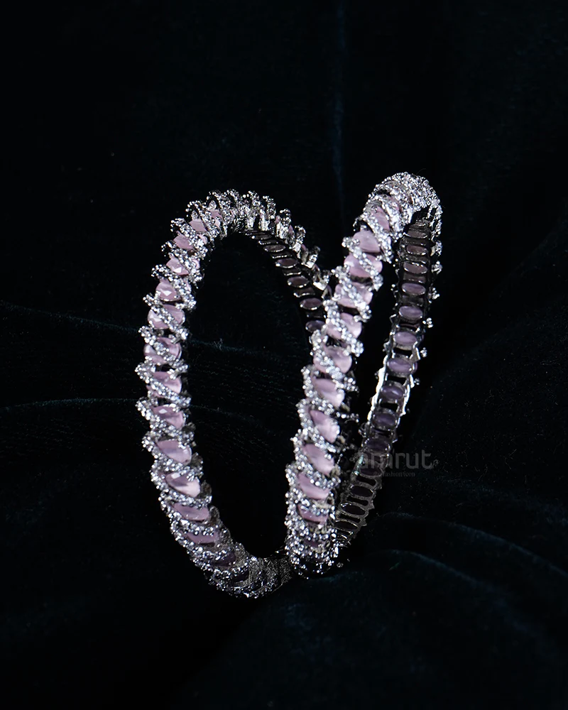 Premium Floral Zircon with Lavender and CZ Stones Bangles - Image 2