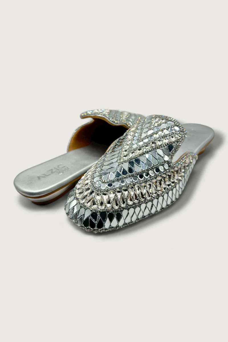 Premium Silver Mirror-Work Jutti – Bridal & Festive Designer Footwear - Image 2