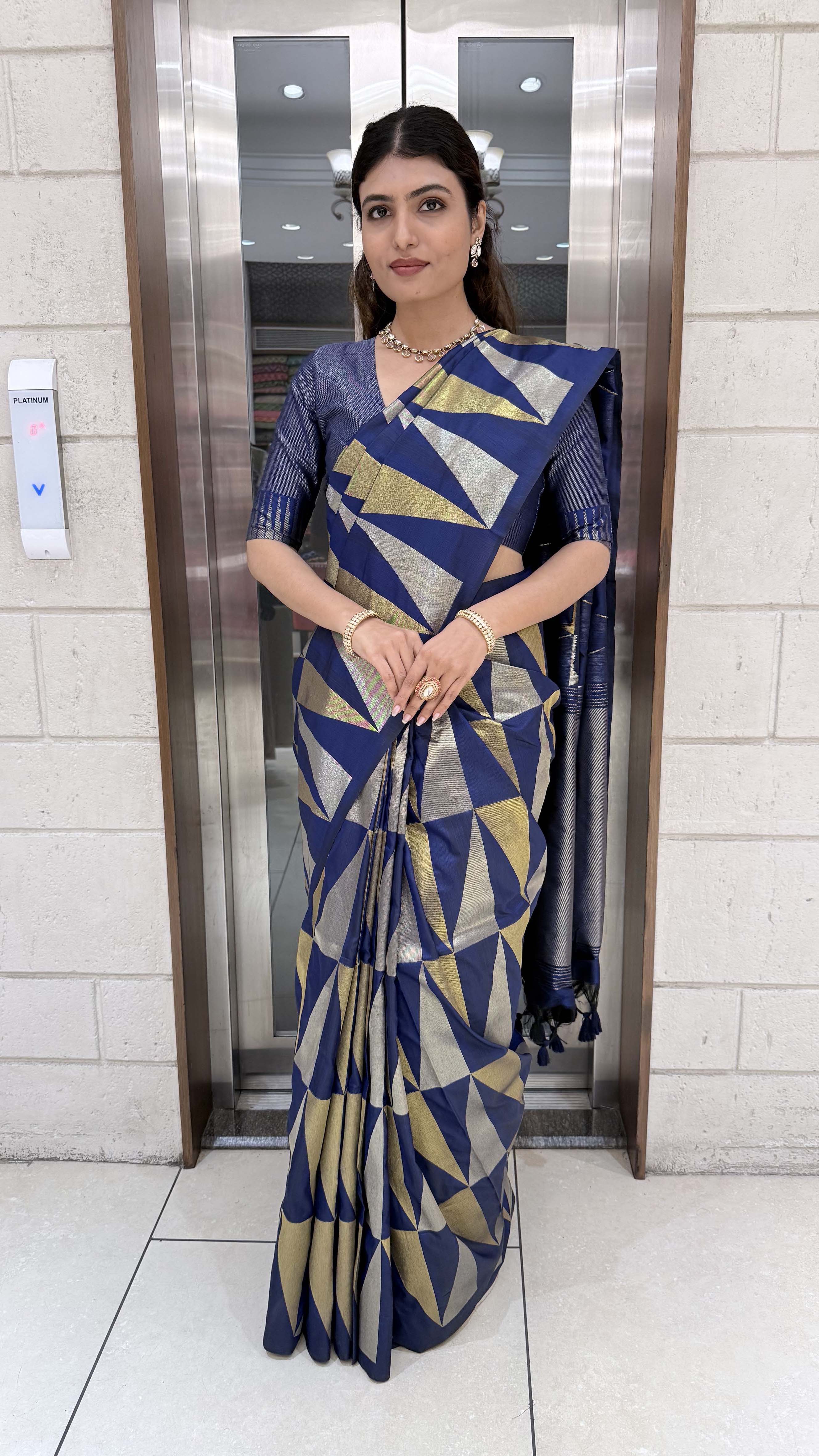 Premium Soft Silk Saree with Modern Geometric Zari Weaving - Image 13