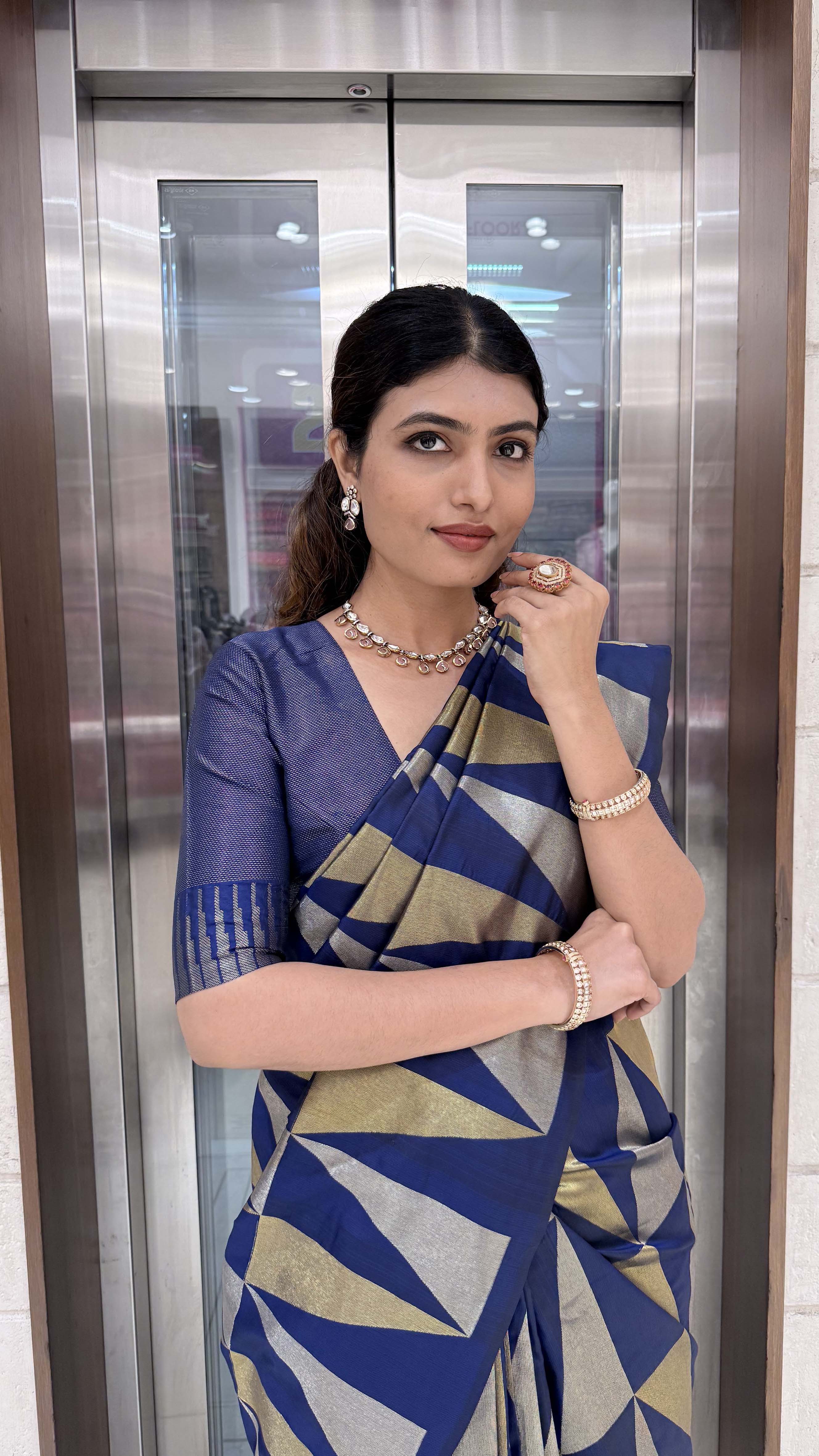 Premium Soft Silk Saree with Modern Geometric Zari Weaving - Image 15