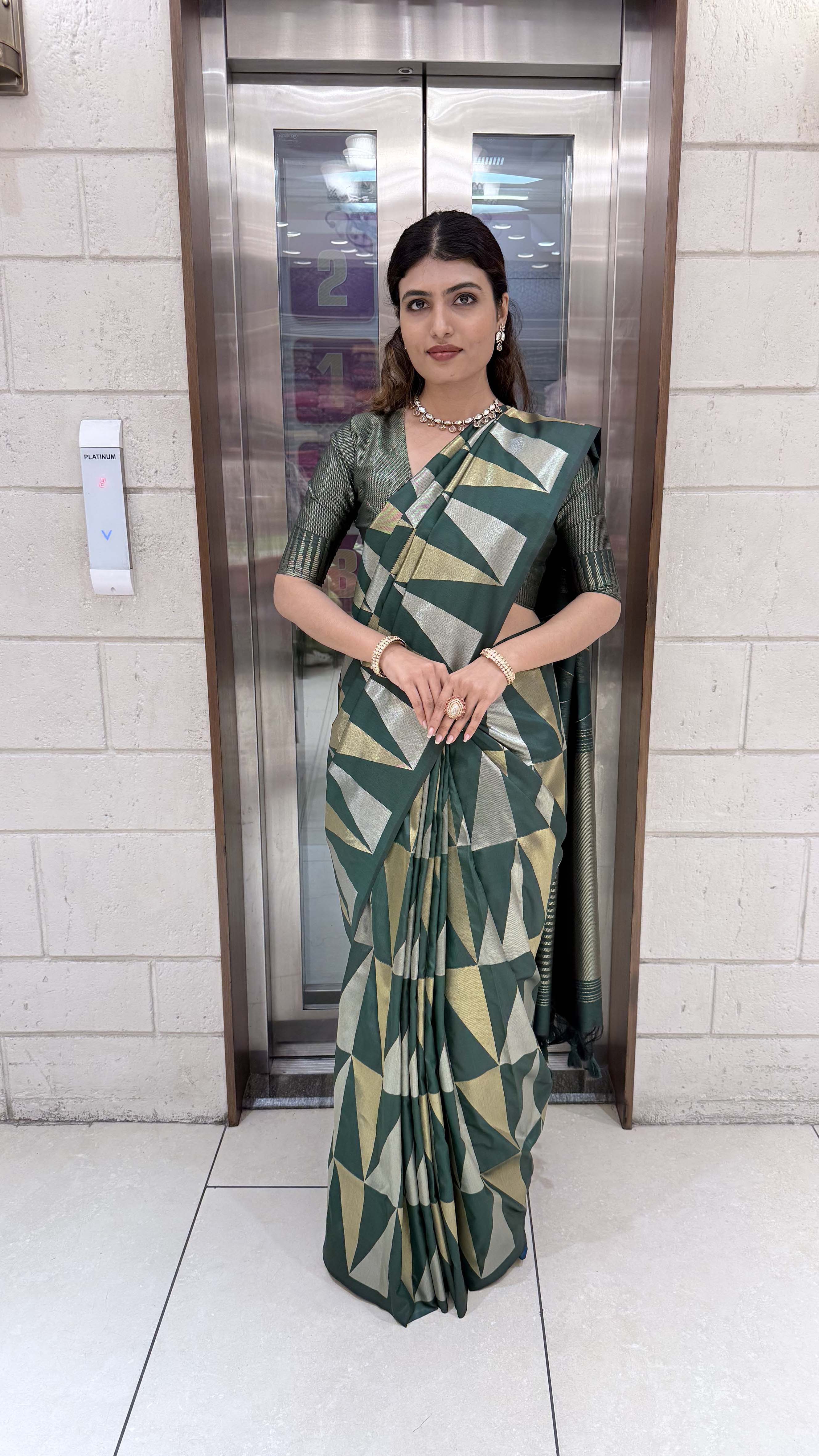 Premium Soft Silk Saree with Modern Geometric Zari Weaving - Image 17