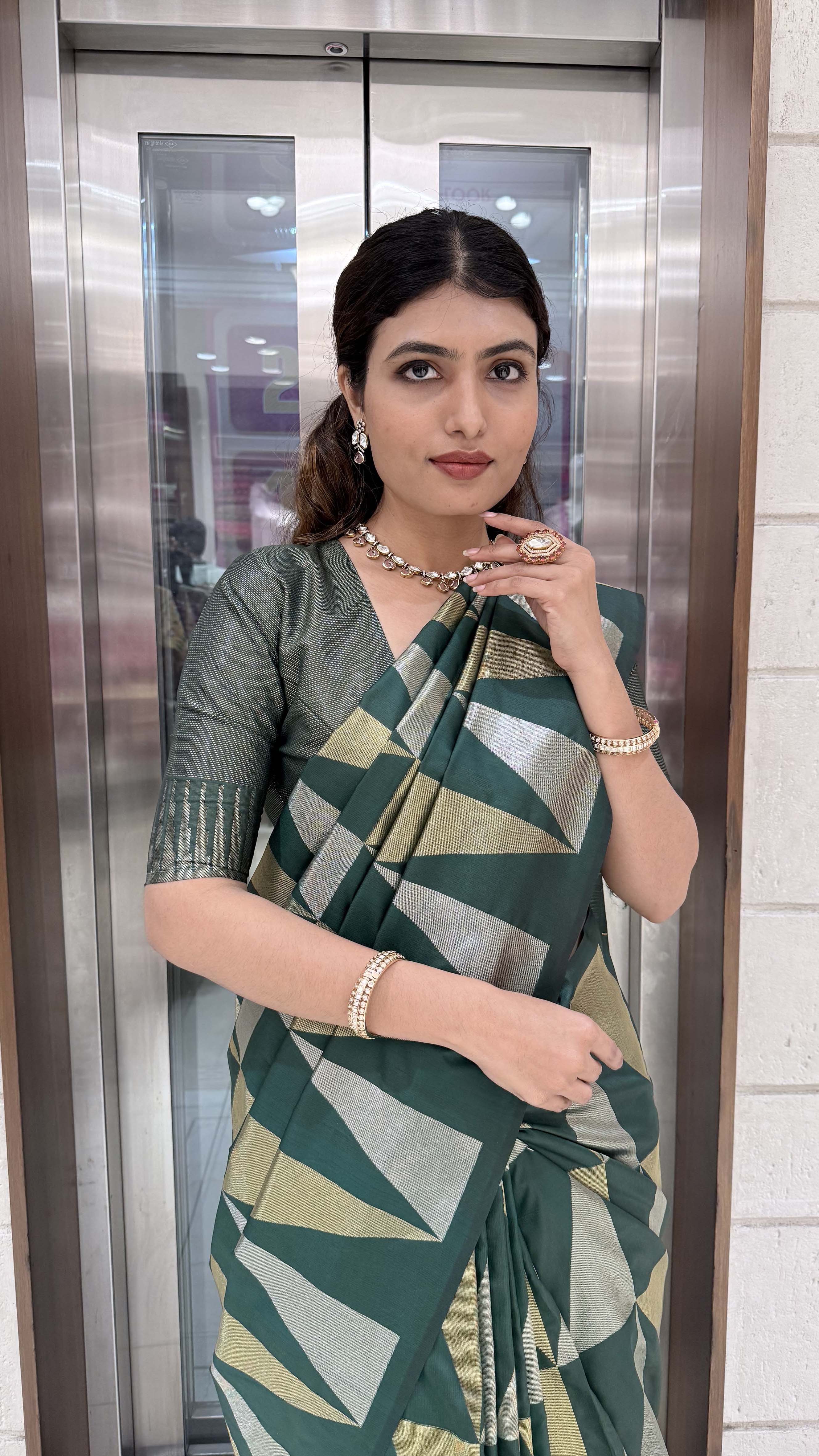 Premium Soft Silk Saree with Modern Geometric Zari Weaving - Image 19