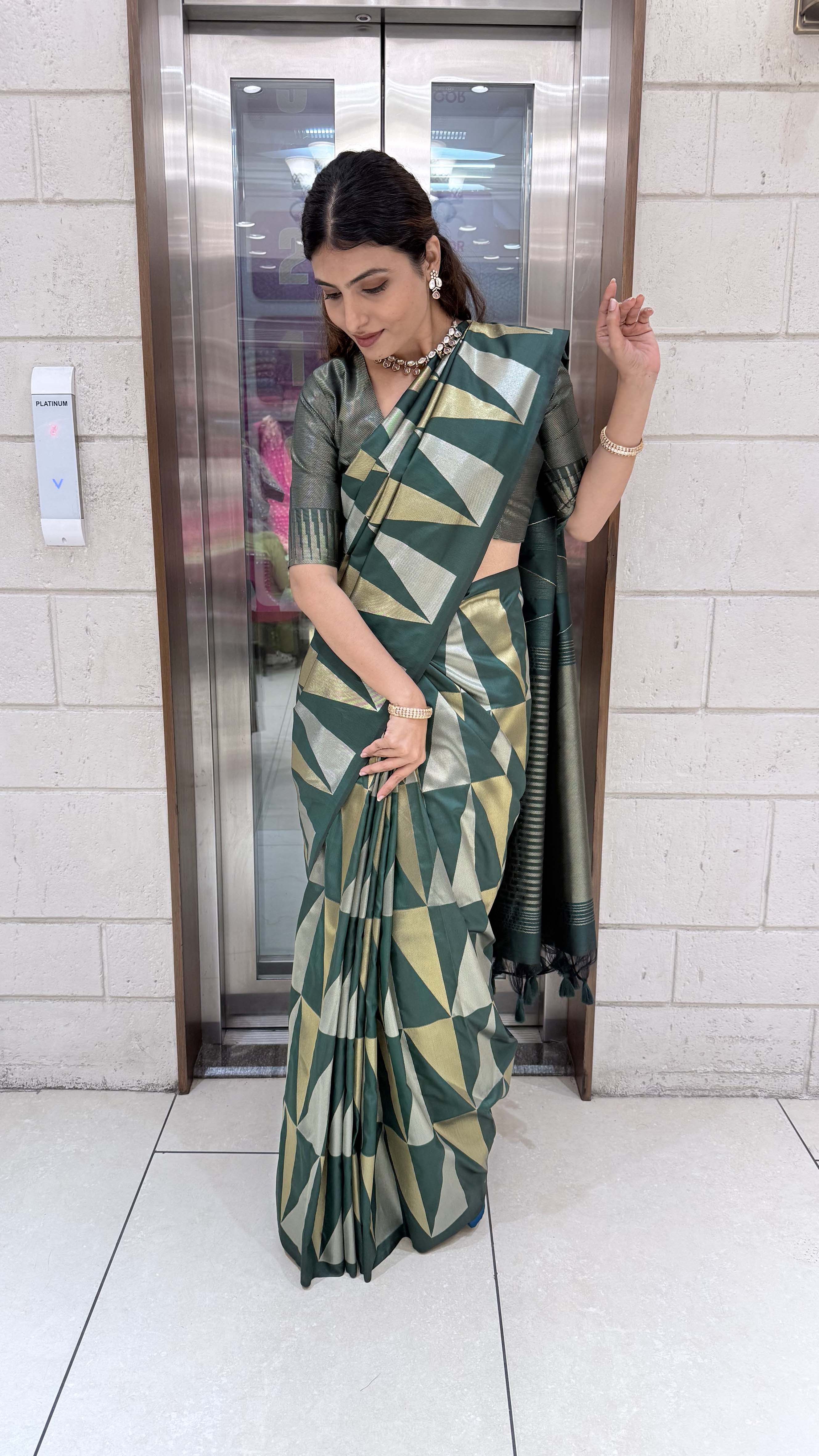 Premium Soft Silk Saree with Modern Geometric Zari Weaving - Image 20