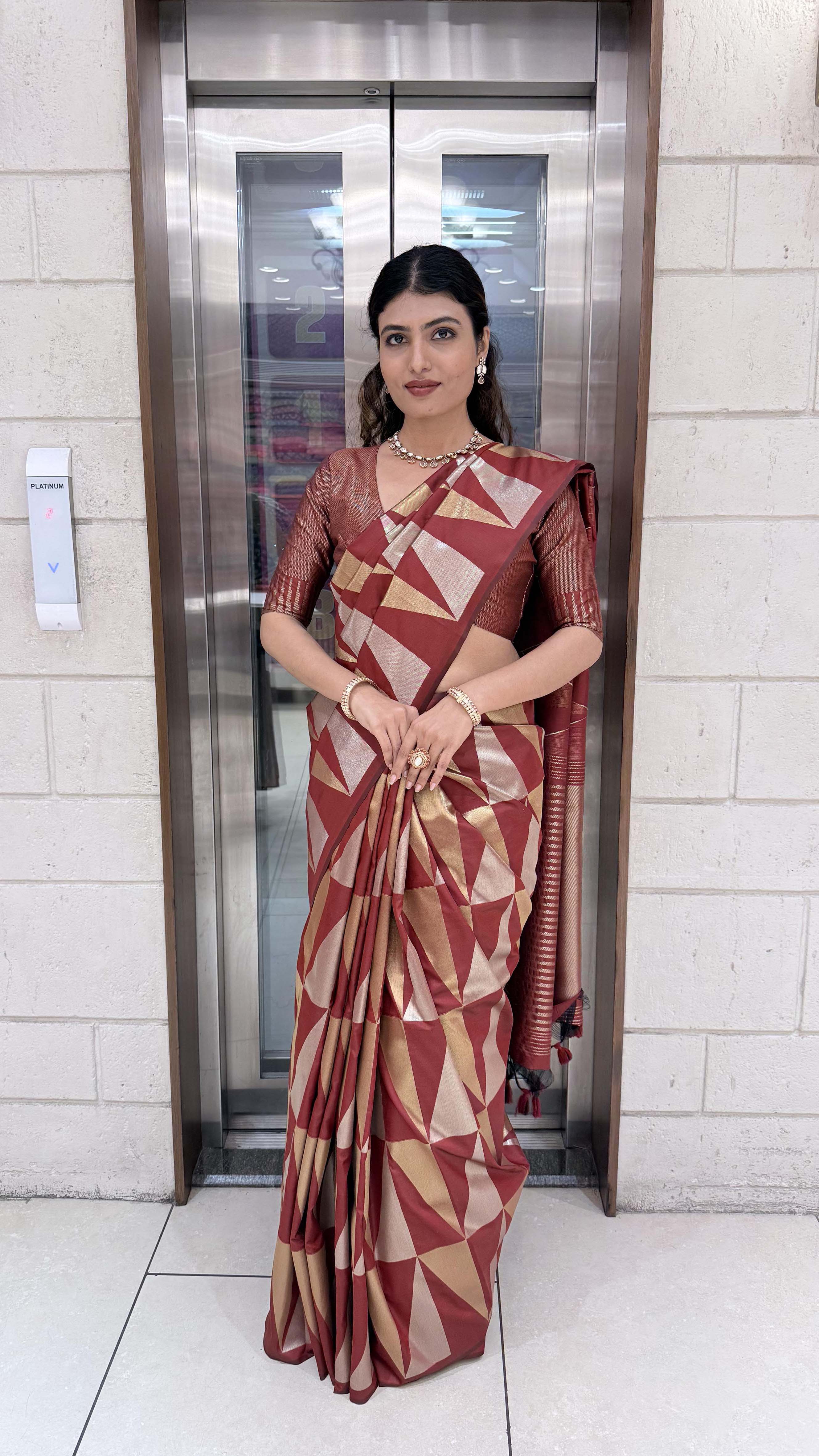 Premium Soft Silk Saree with Modern Geometric Zari Weaving - Image 21
