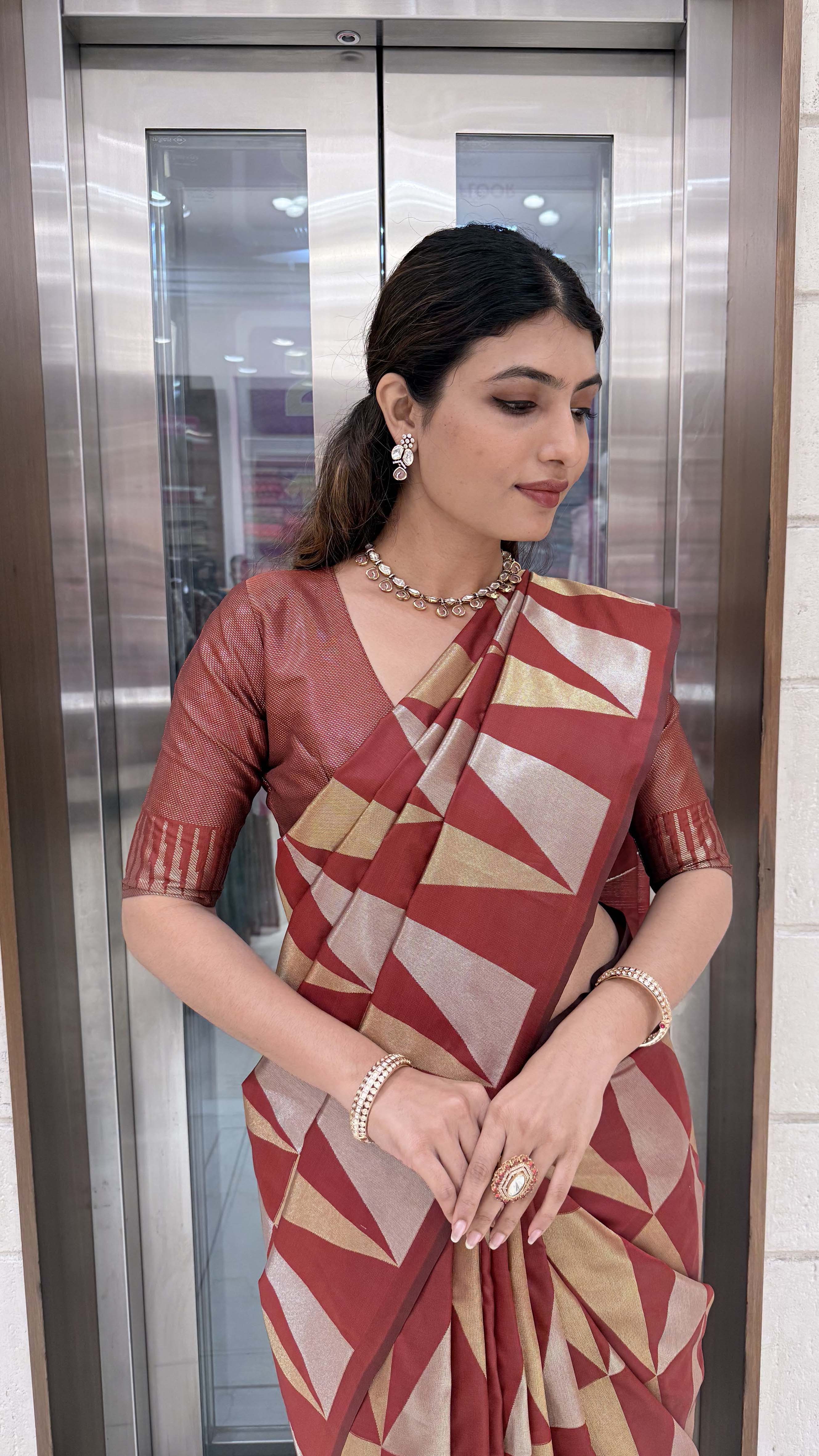 Premium Soft Silk Saree with Modern Geometric Zari Weaving - Image 23