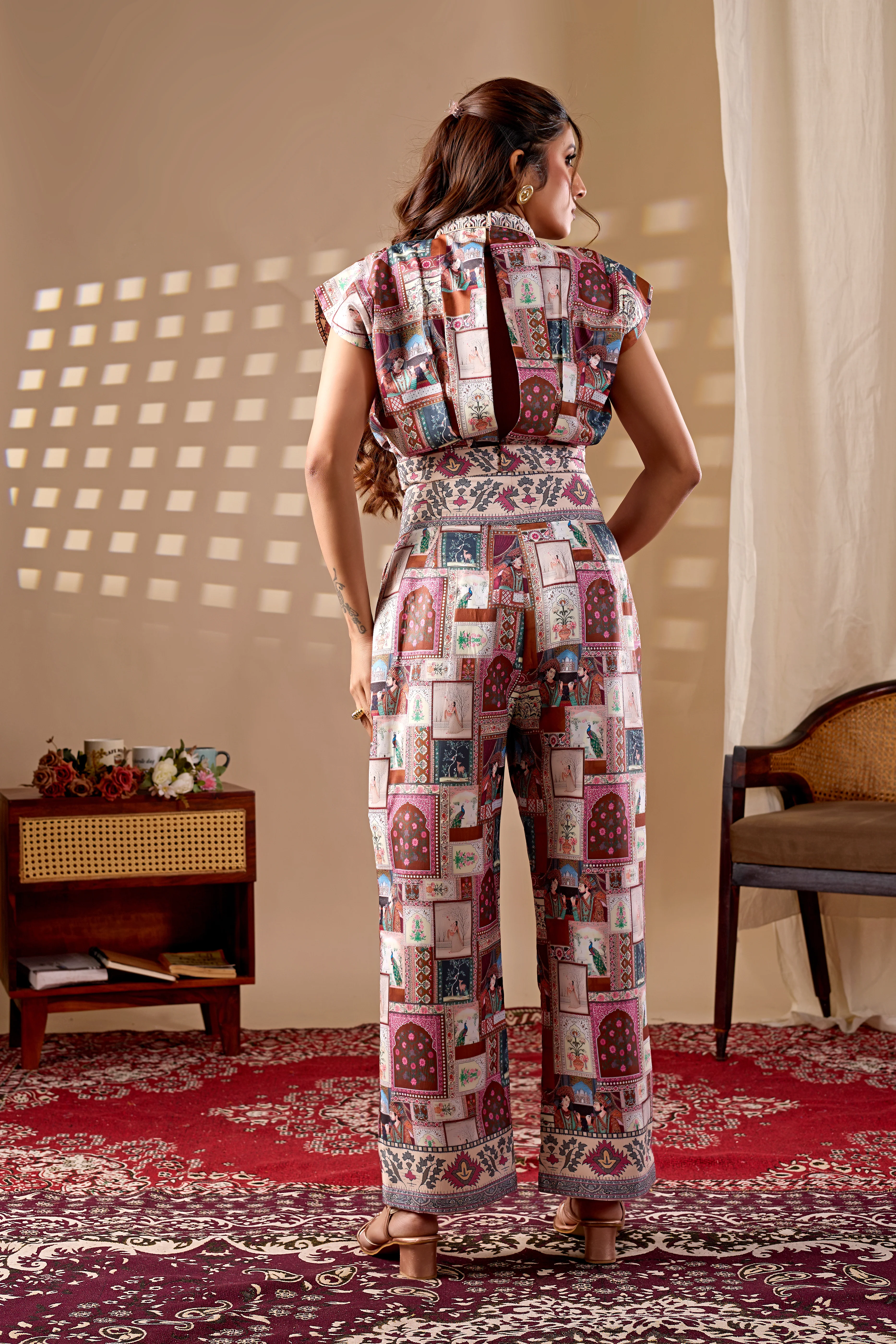 Printed Indo-Western Co-Ord Set with Belted Waist - Image 5