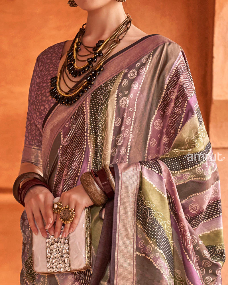 Purple Zari Weaving Silk Saree with Unstitched Blouse - Image 3