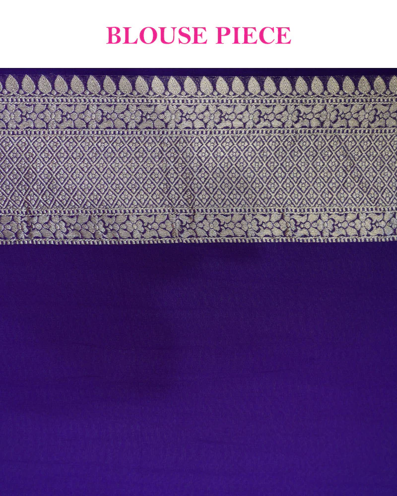 Purple Banarasi Saree with Silver Zari Weaving & Unstitched Blouse - Image 6