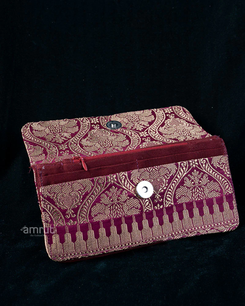 Purple Clutch with Golden Floral Feather Embroidery - Image 3