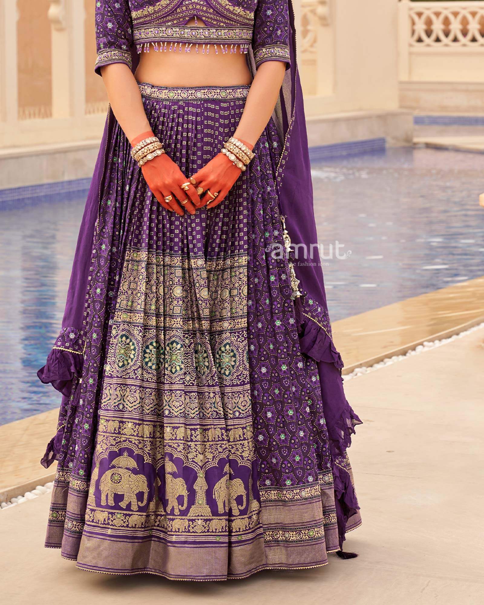 Purple Elephant Mofis Print Lehenga Set With Dupatta - Image 3