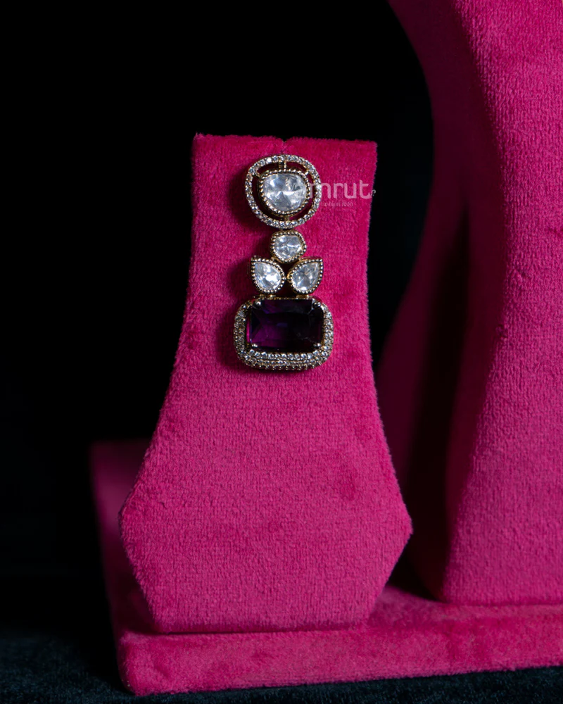 Purple Gemstones Embellished Necklace and Matching Earrings - Image 3