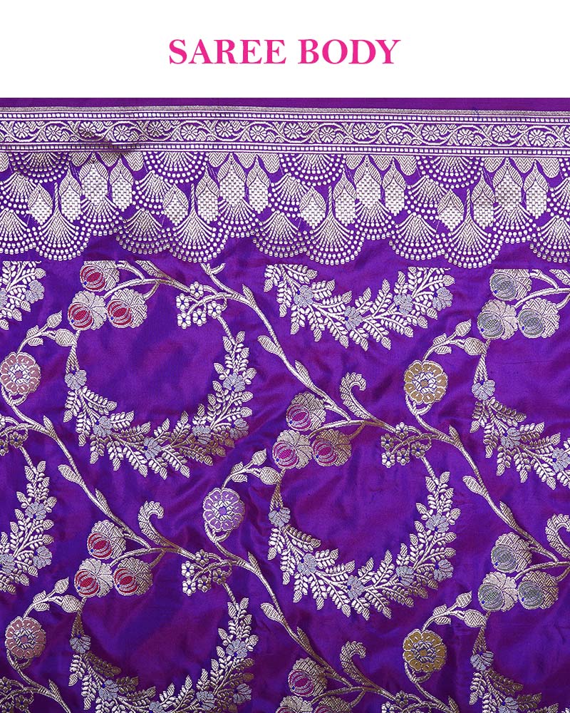 Purple Zari Woven Silk Saree with Unstitched Blouse - Image 6