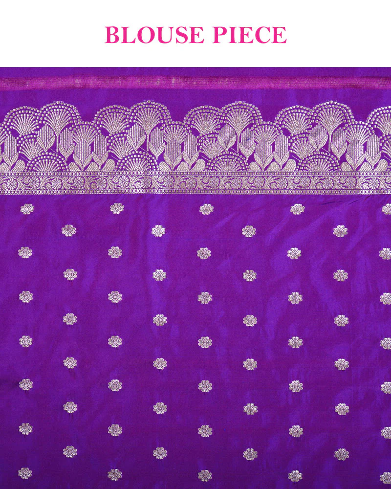 Purple Zari Woven Silk Saree with Unstitched Blouse - Image 7