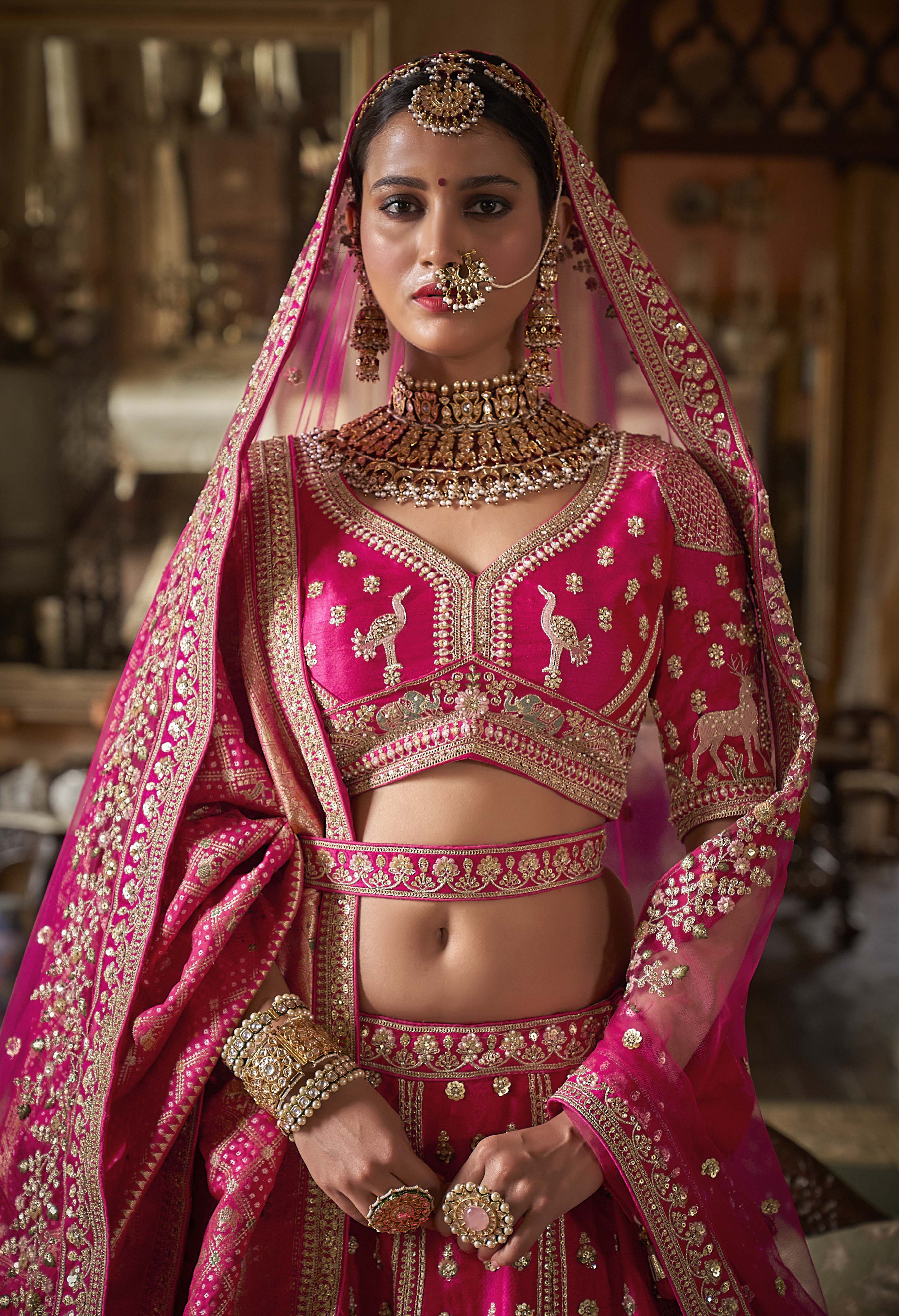 Radiant Fuchsia Pink Bridal Lehenga with Handcrafted Zardozi & Dabka Embroidery - Image 2