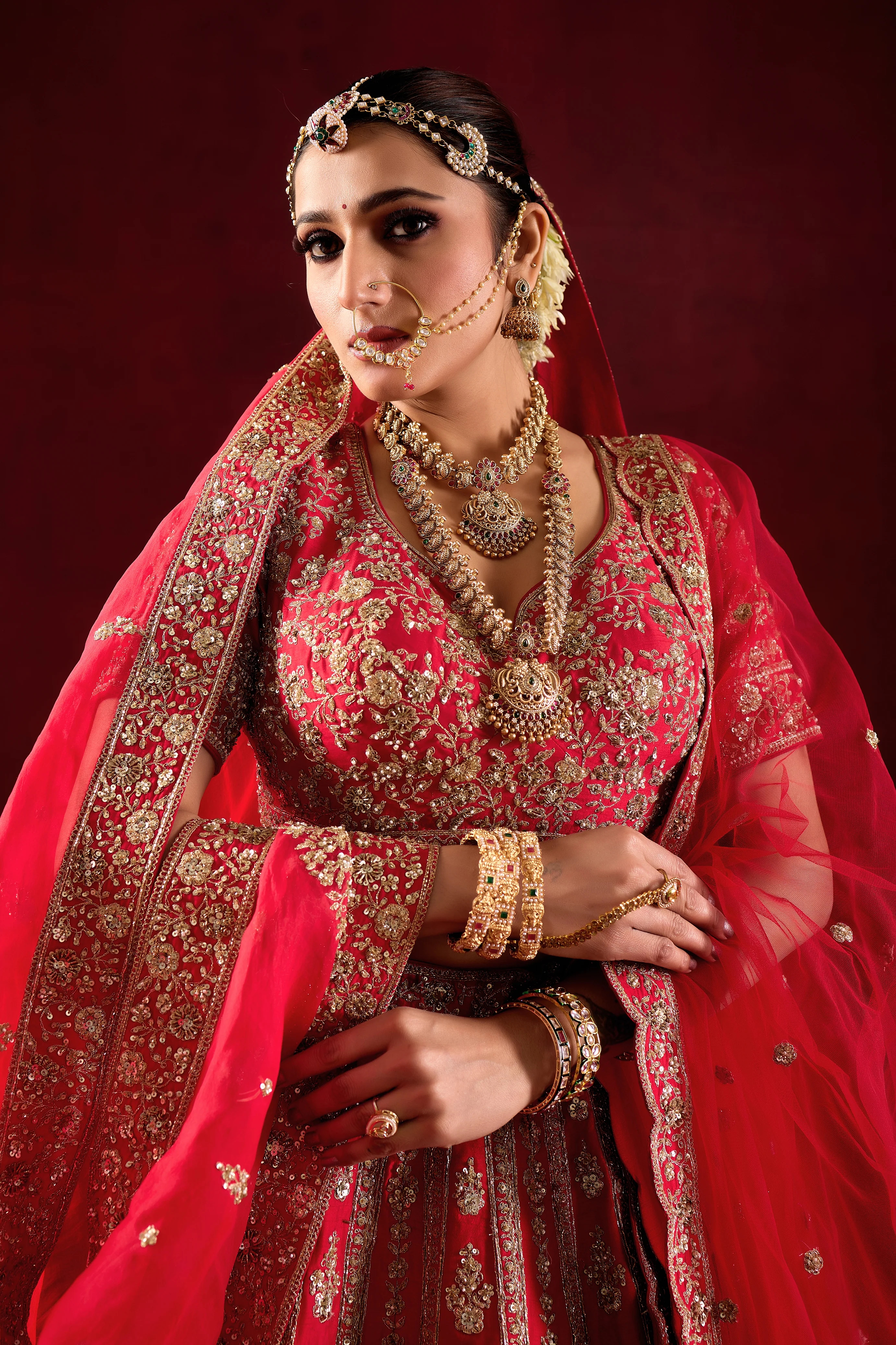 Rani Pink Bridal Lehenga Set with Heavy Embroidered Dupatta - Image 2